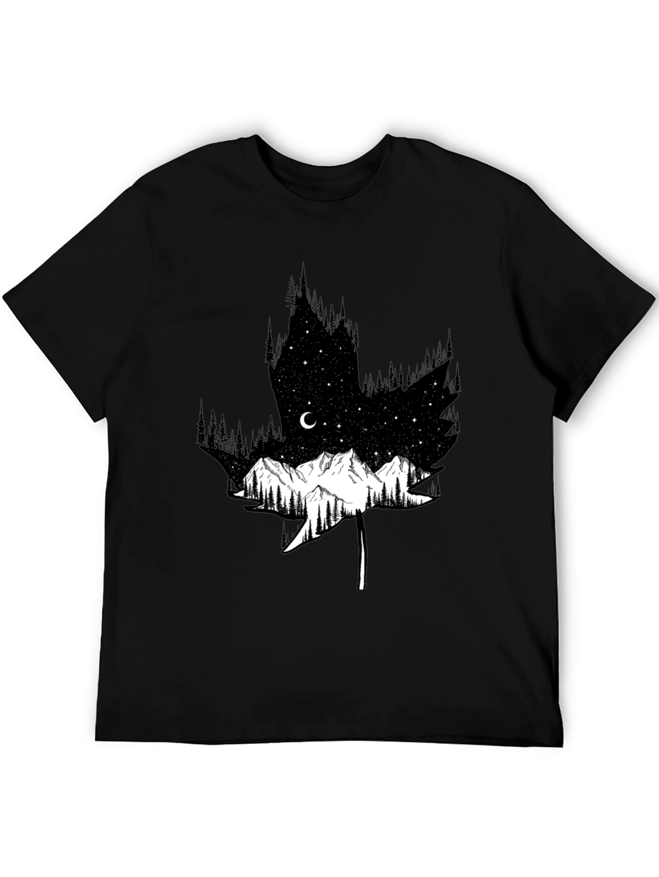 Mountain & Forest Leaf Graphic Black Tee