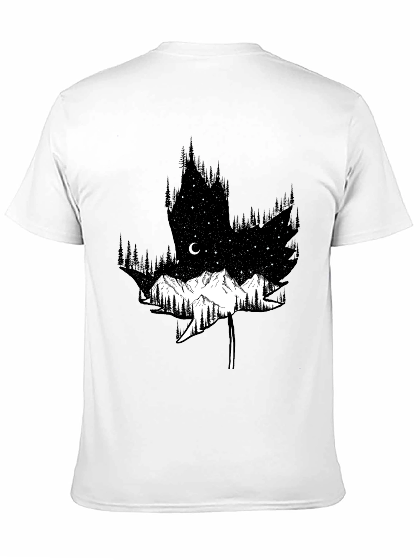 Mountain & Forest Leaf Graphic Black Tee
