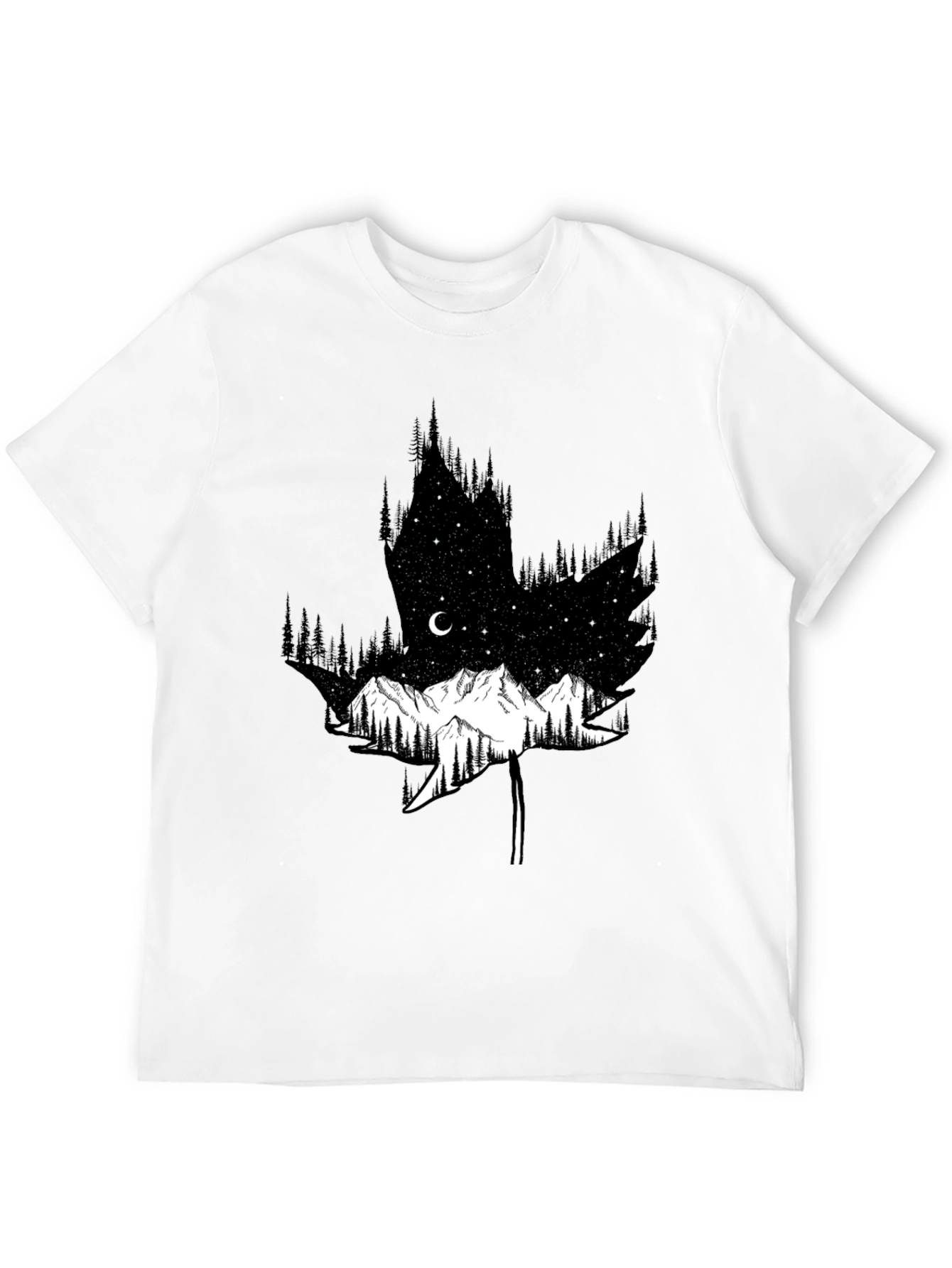 Mountain & Forest Leaf Graphic Black Tee