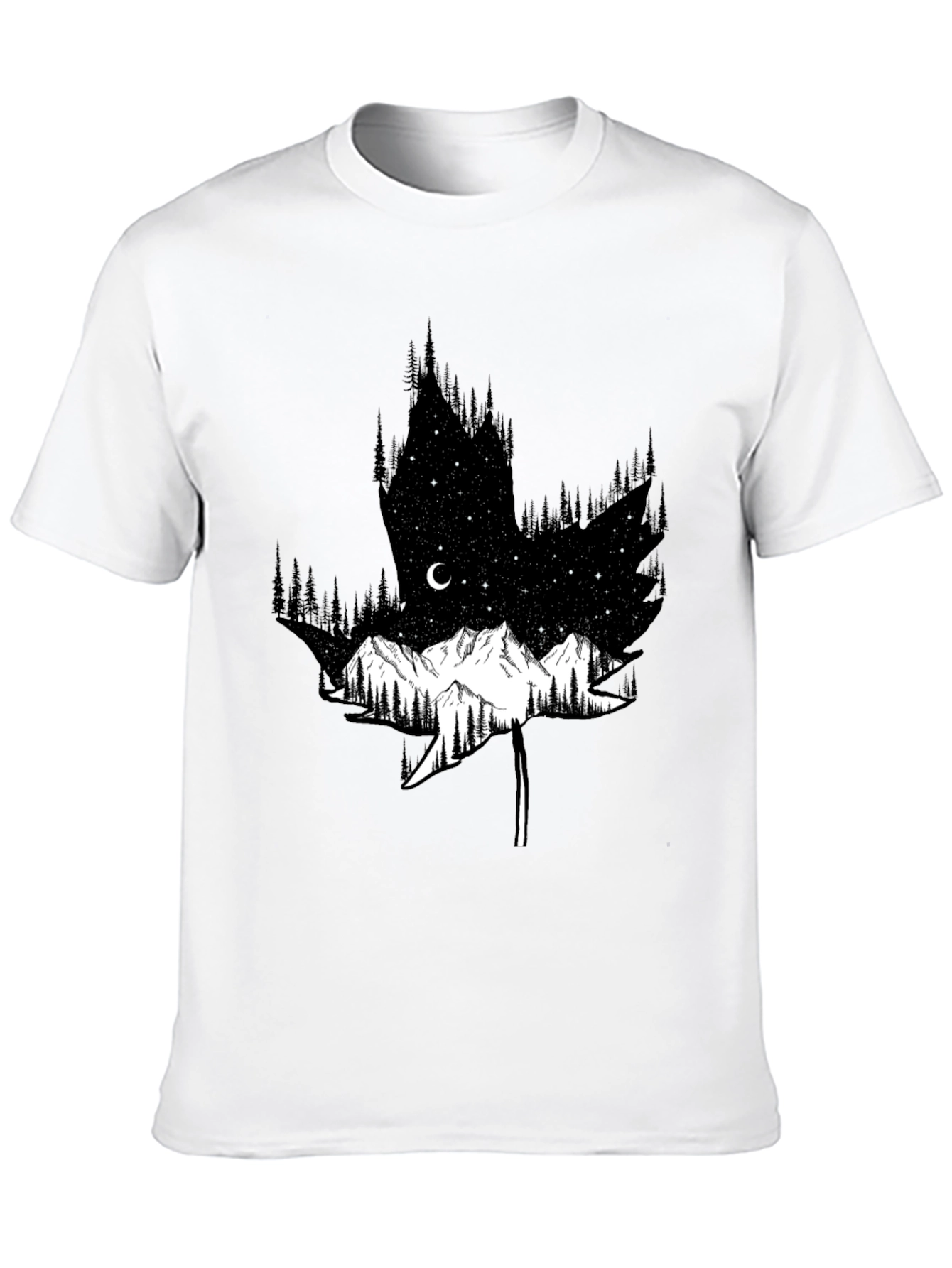 Mountain & Forest Leaf Graphic Black Tee
