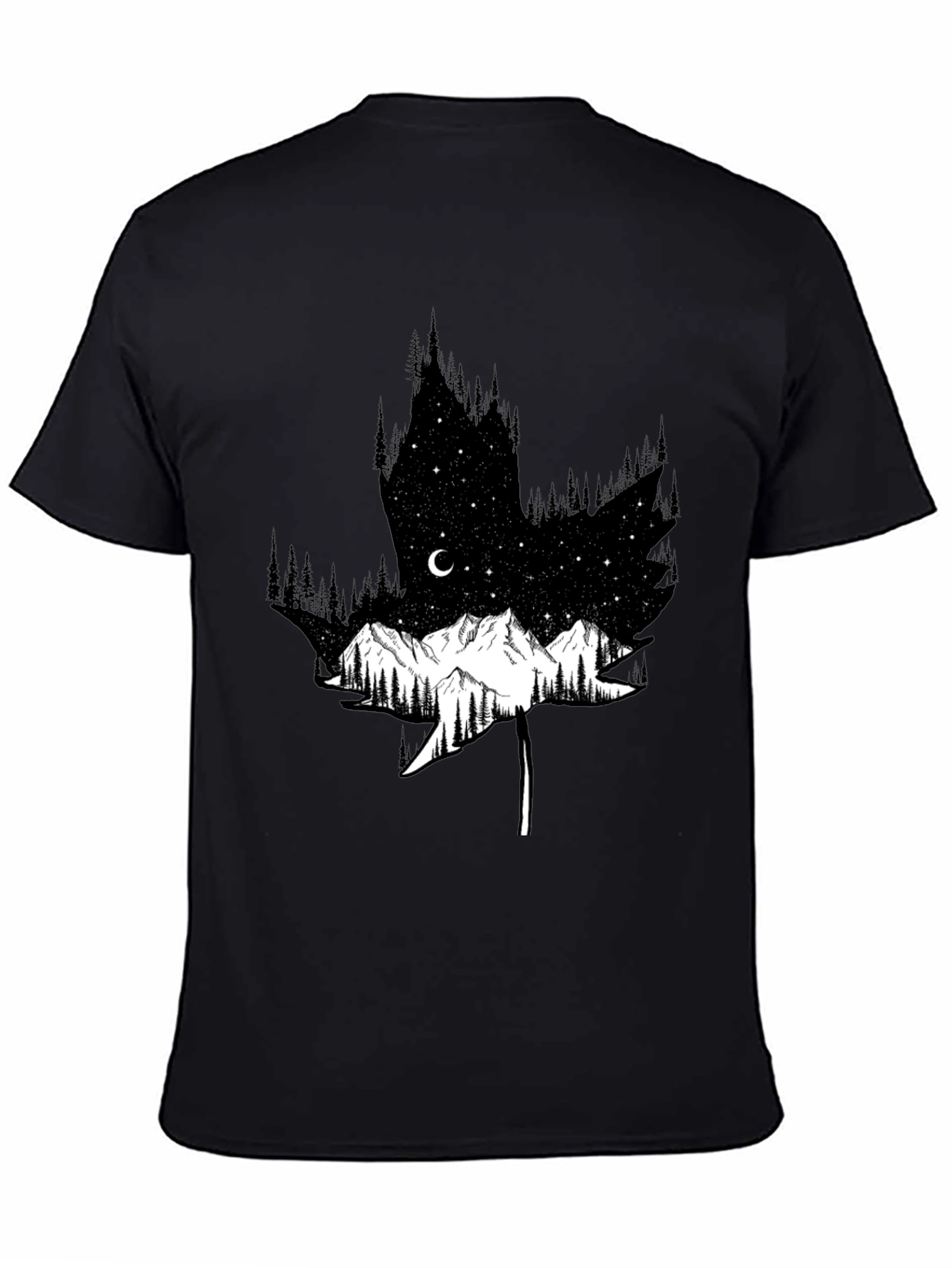 Mountain & Forest Leaf Graphic Black Tee