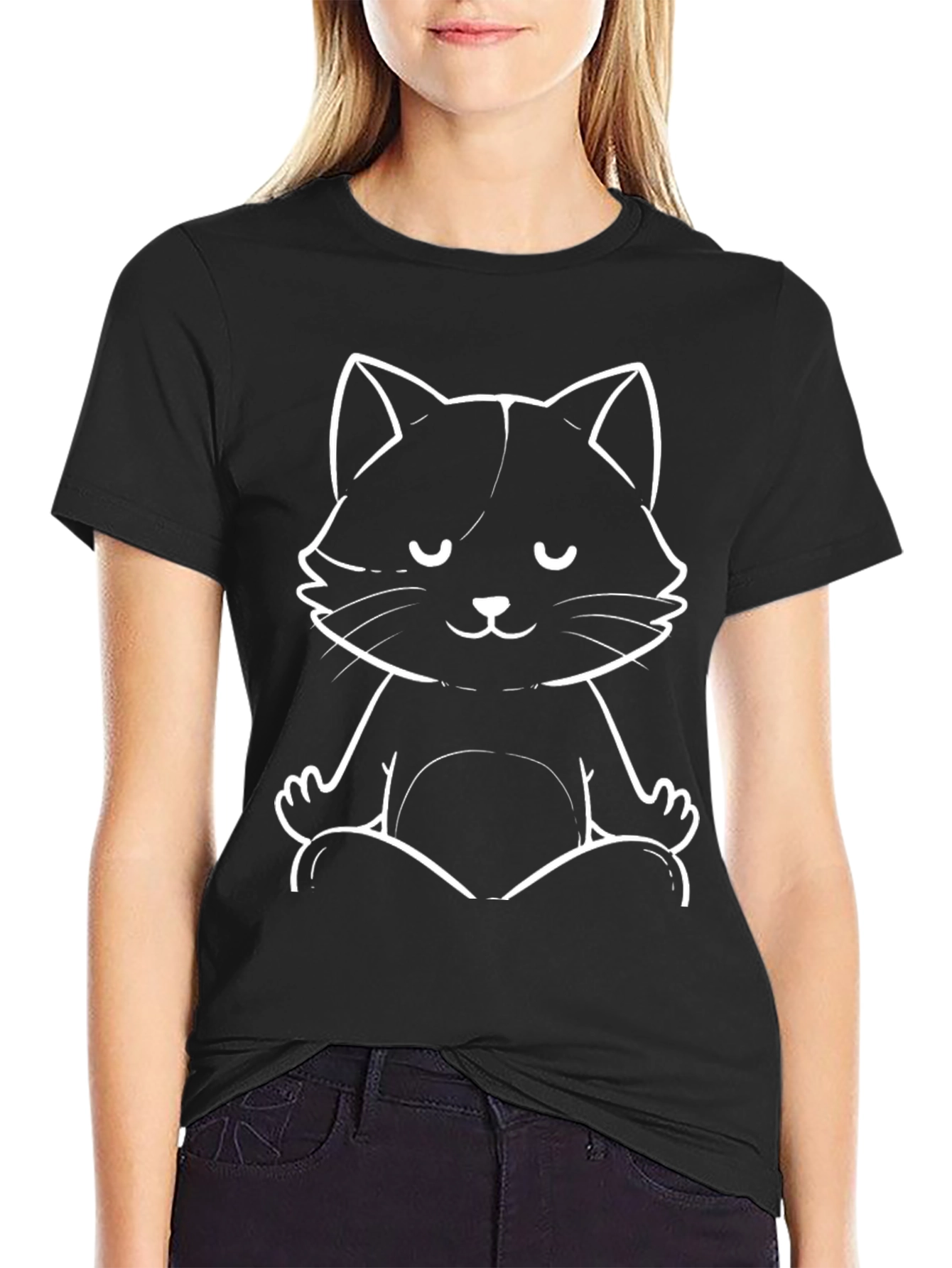 Meditating Cat Graphic Tee - Zen Relaxation T-Shirt