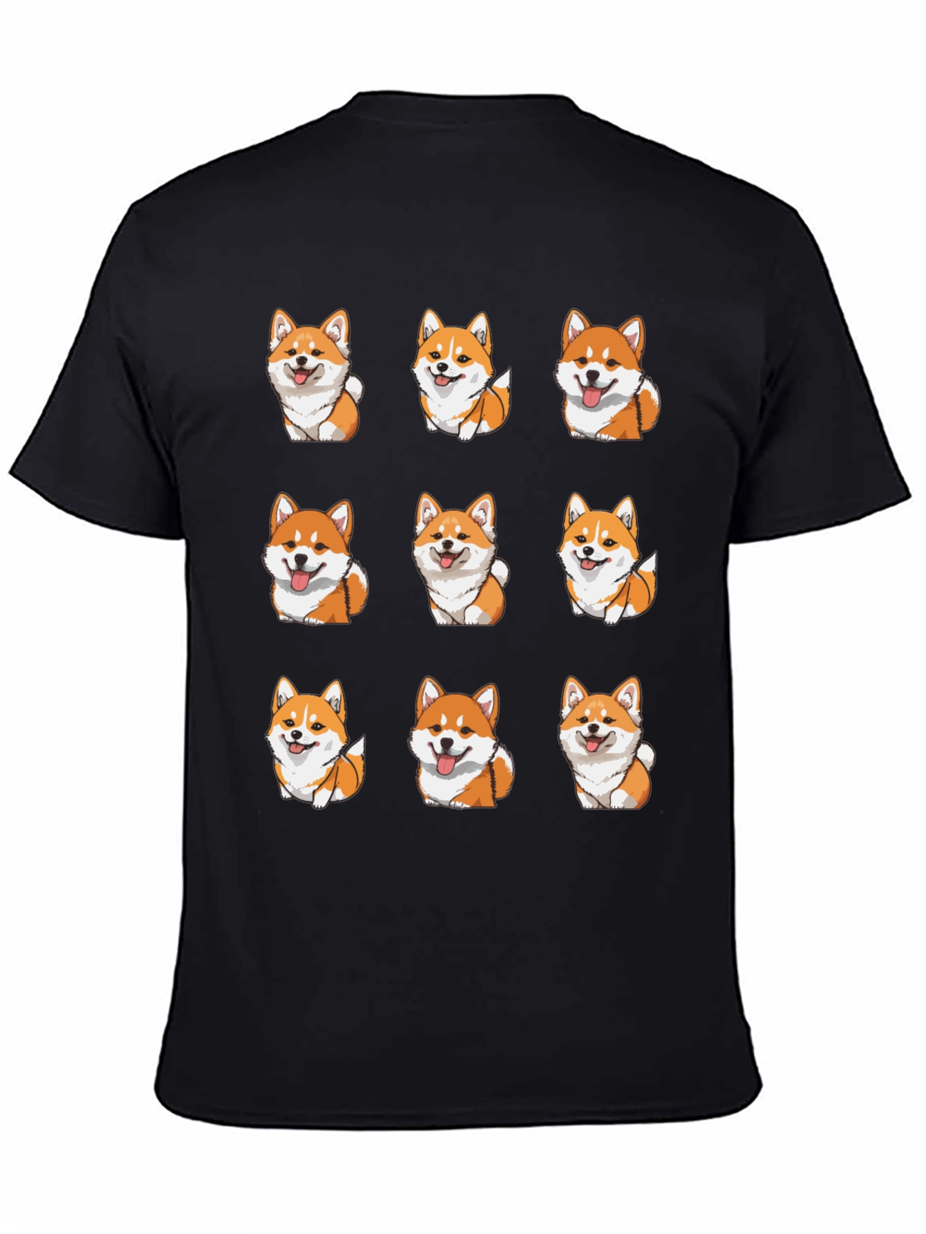 Corgi Dog Pattern Black T-Shirt