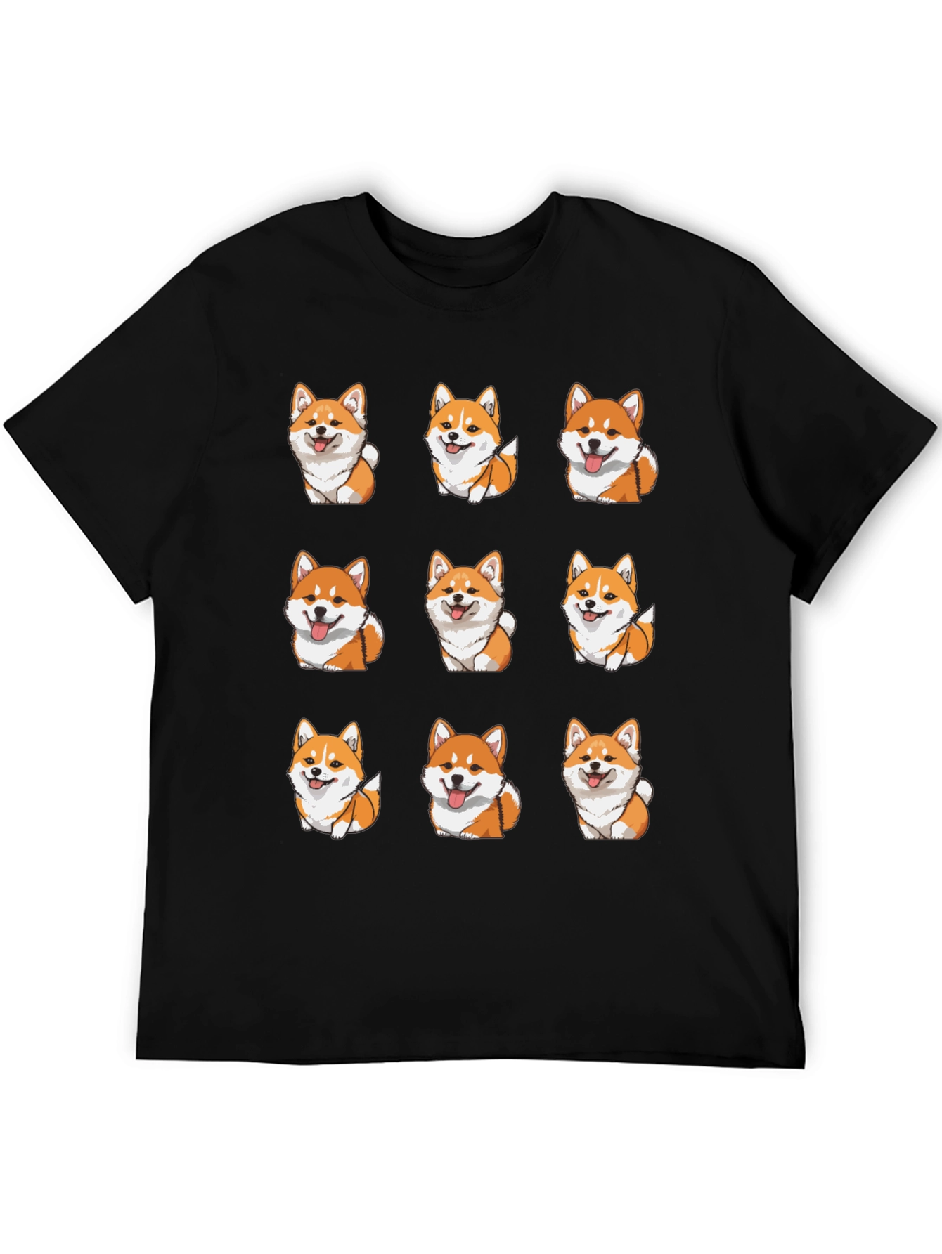 Corgi Dog Pattern Black T-Shirt