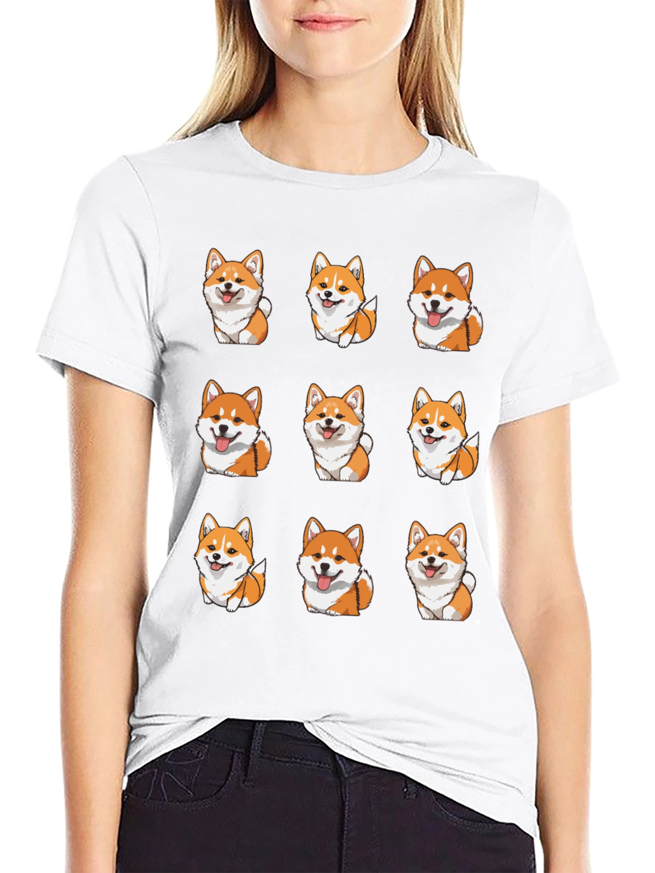 Corgi Dog Pattern Black T-Shirt