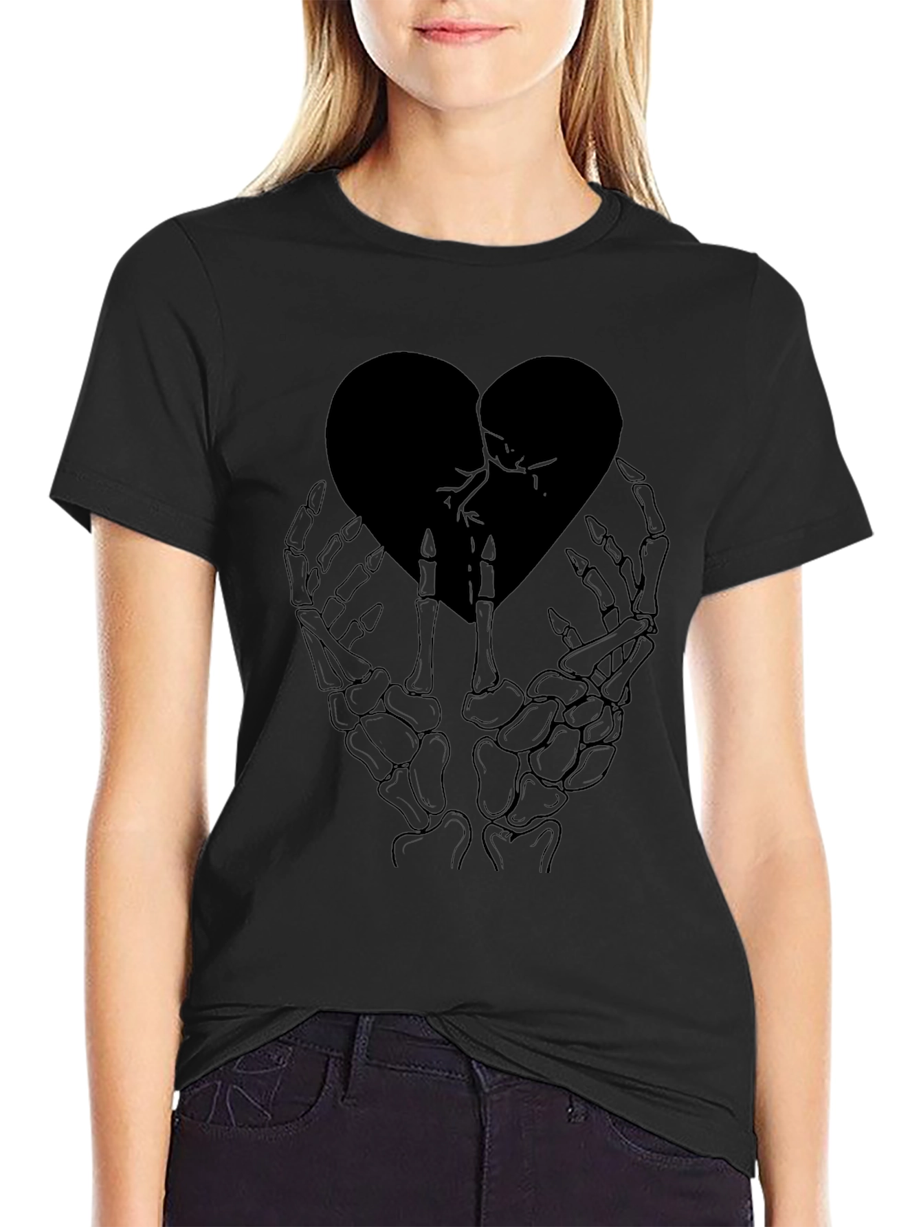 Broken Heart Skeleton Hand Graphic Tee