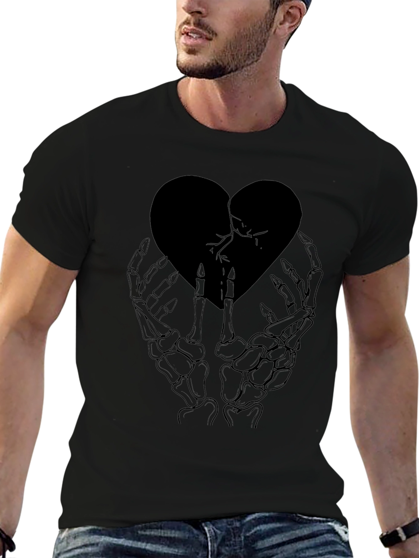 Broken Heart Skeleton Hand Graphic Tee