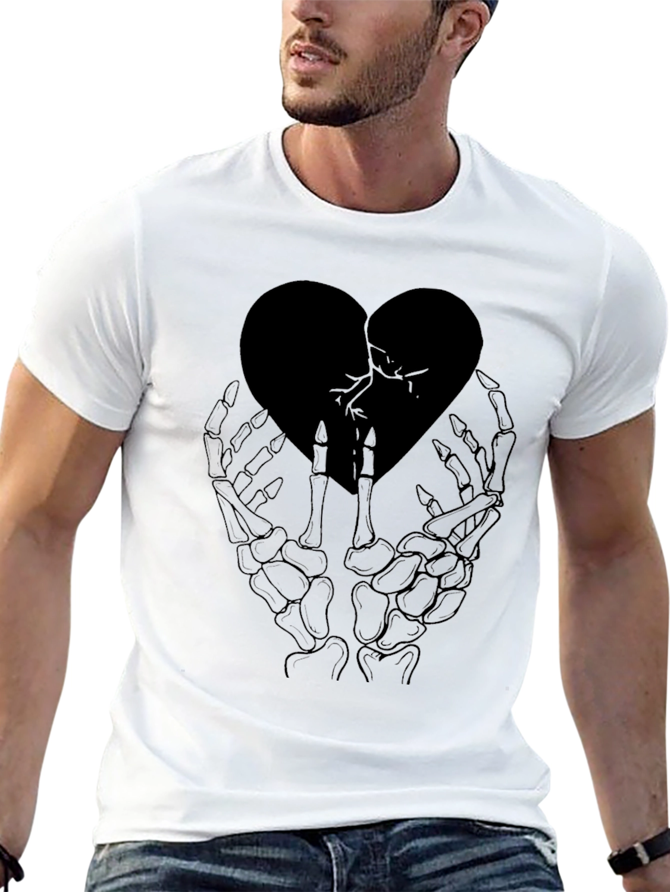 Broken Heart Skeleton Hand Graphic Tee
