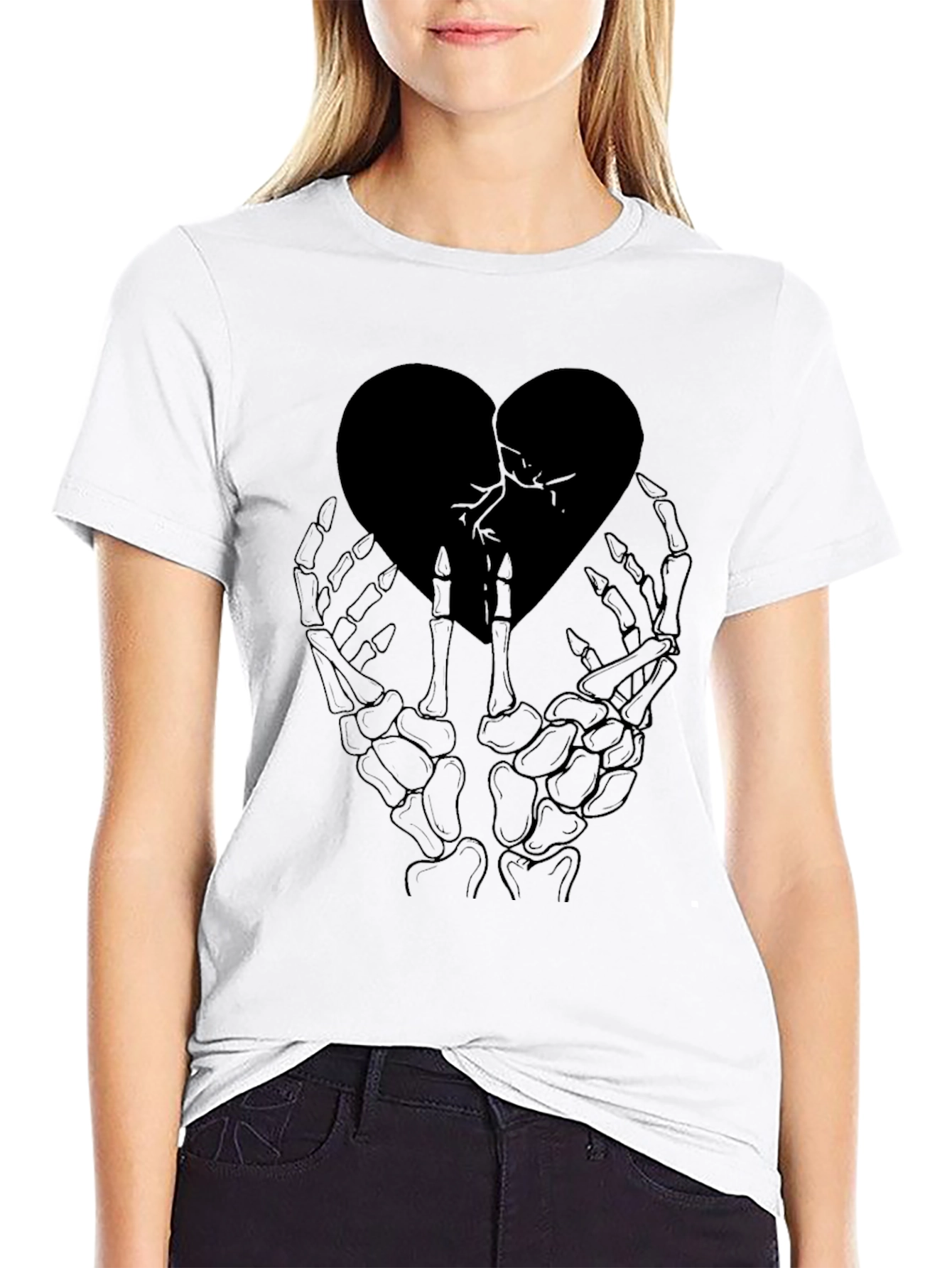 Broken Heart Skeleton Hand Graphic Tee