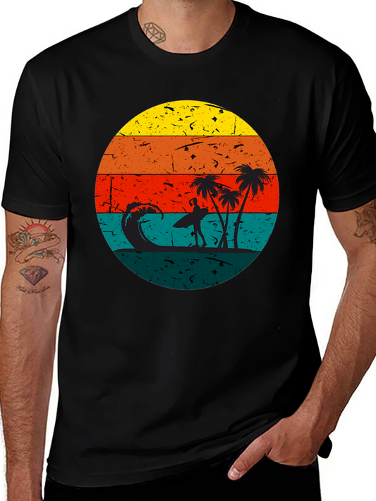 Retro Sunset Surfer T-Shirt - Black