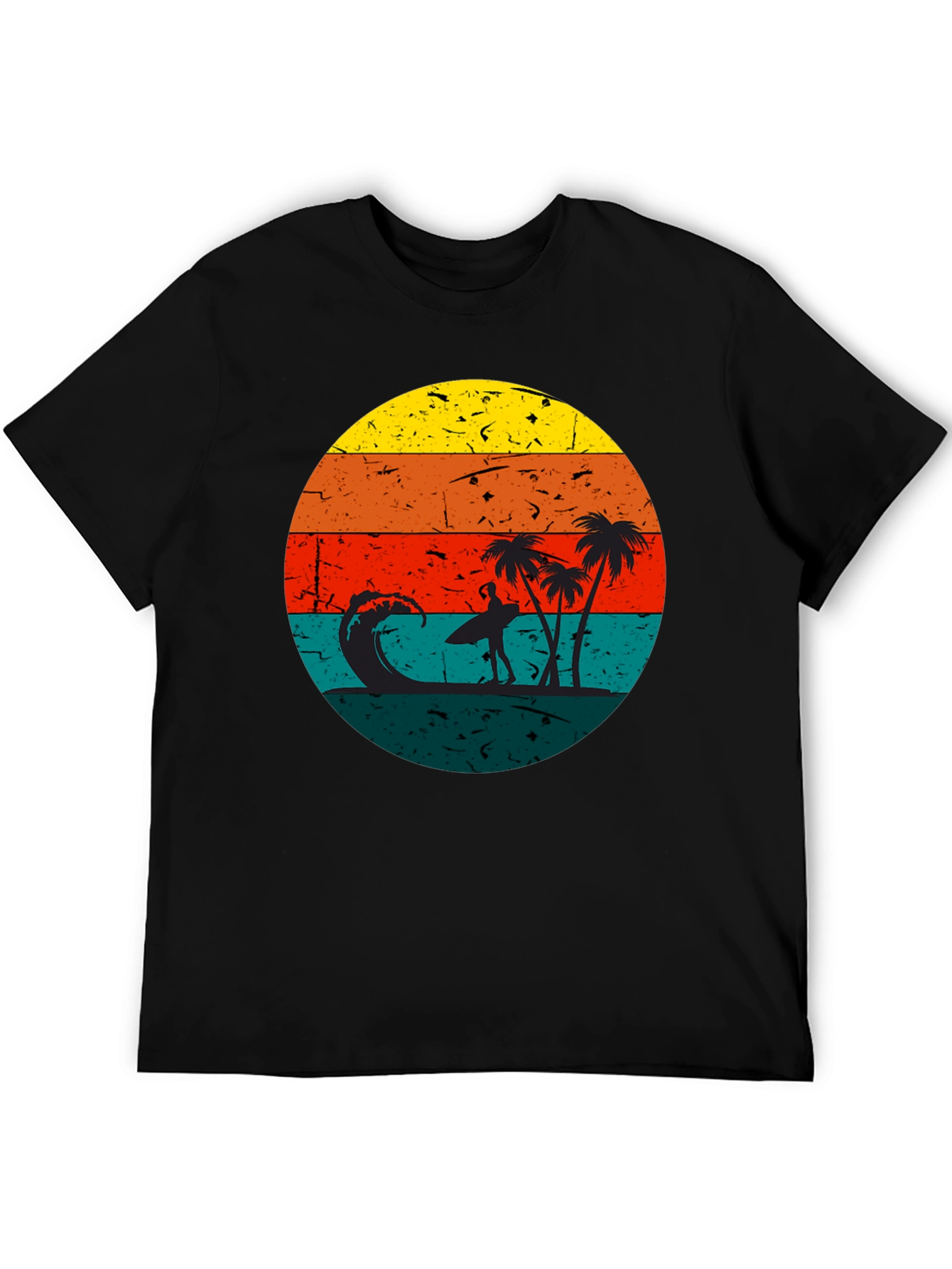 Retro Sunset Surfer T-Shirt - Black