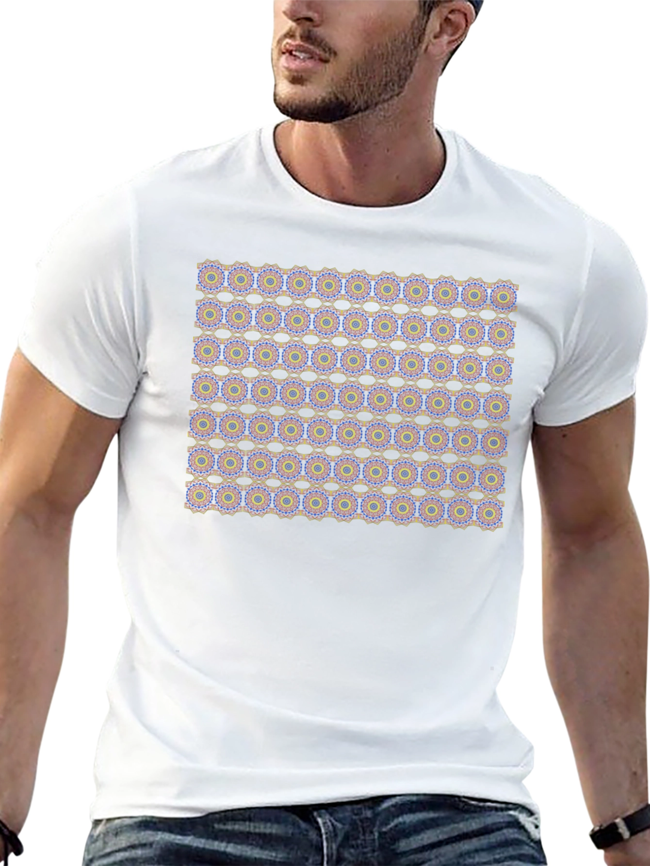Geometric Pattern Black Crew Neck T-Shirt