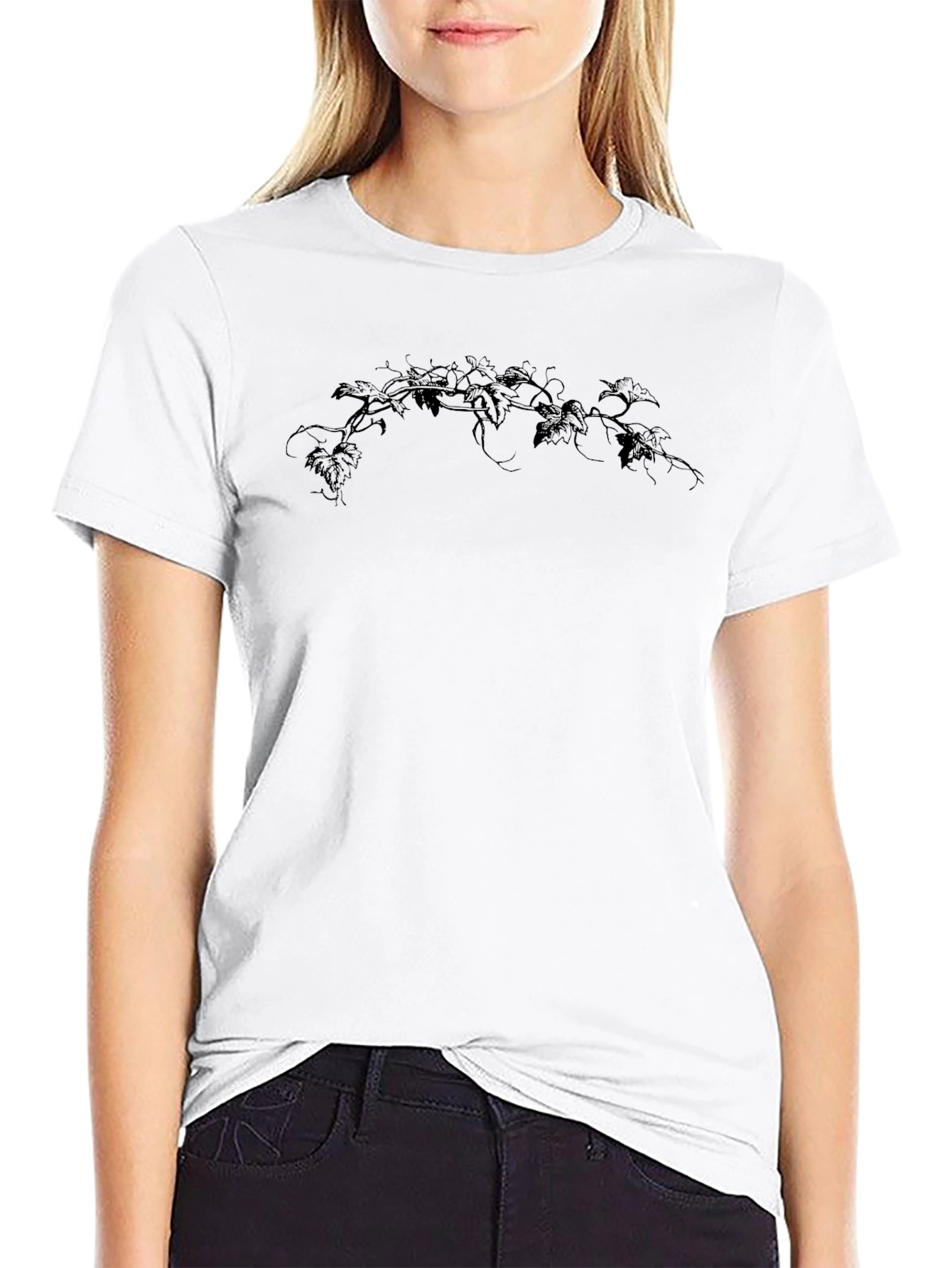 Mens Black T-Shirt with Vine Design