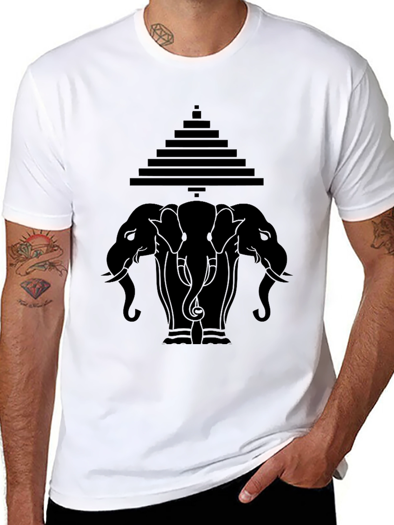 Three Elephant Pyramid Graphic Tee - Black