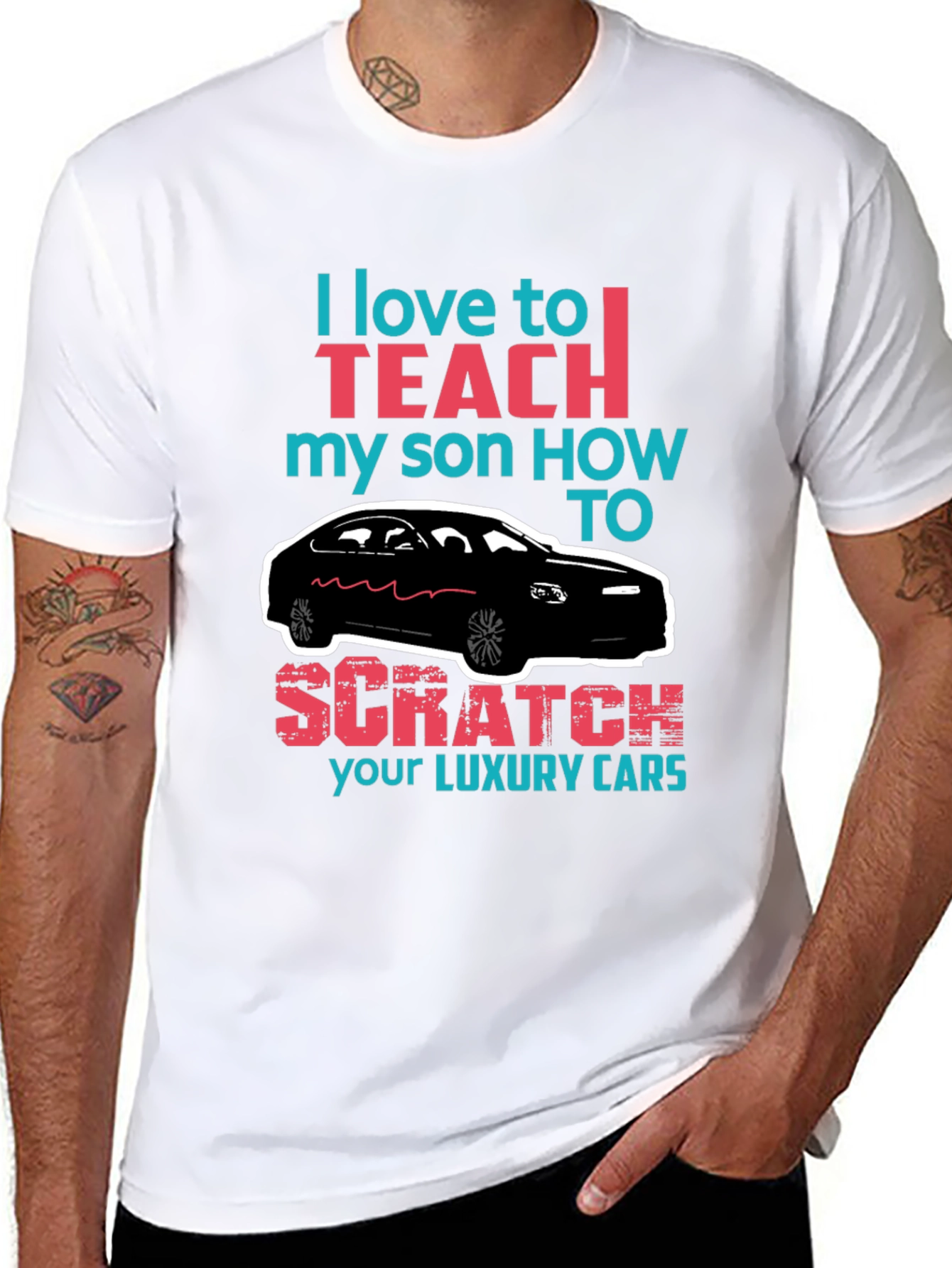 Funny Scratch Luxury Cars Graphic T-Shirt