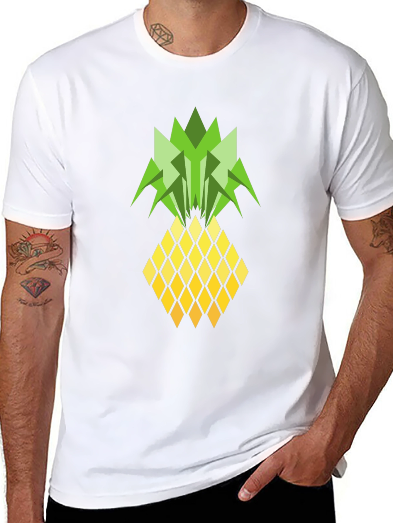 Geometric Pineapple Graphic Tee - Black T-Shirt