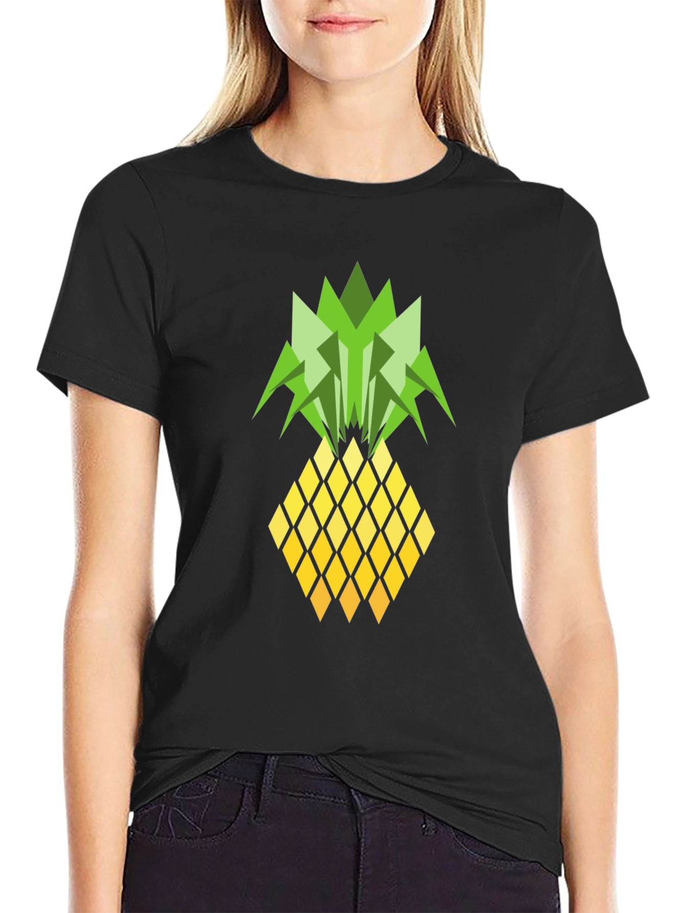 Geometric Pineapple Graphic Tee - Black T-Shirt