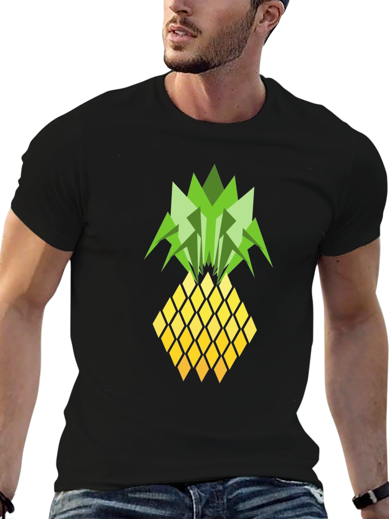 Geometric Pineapple Graphic Tee - Black T-Shirt