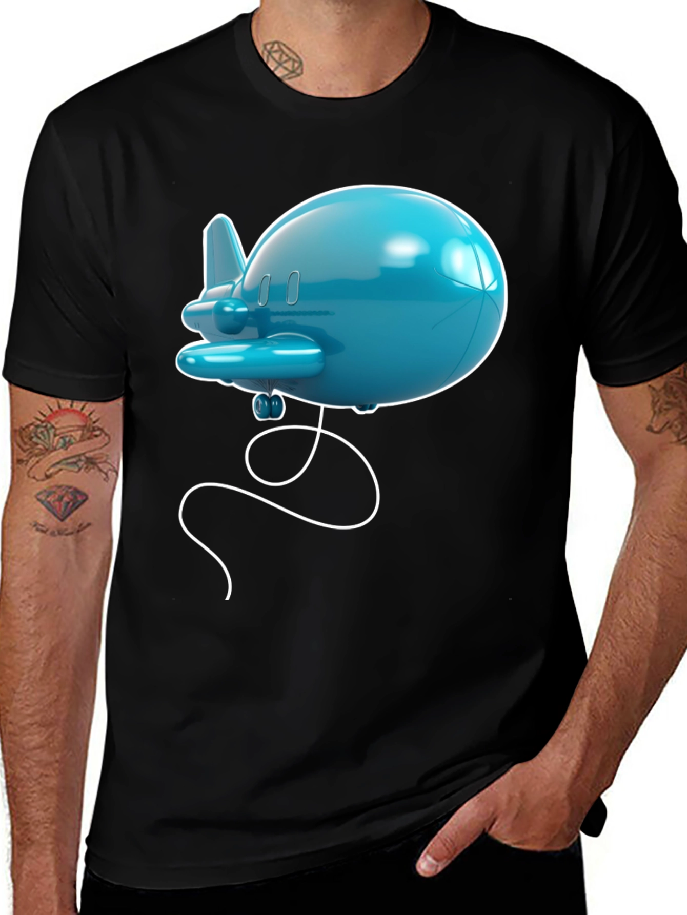 Cartoon Airplane Graphic Tee - Black T-Shirt