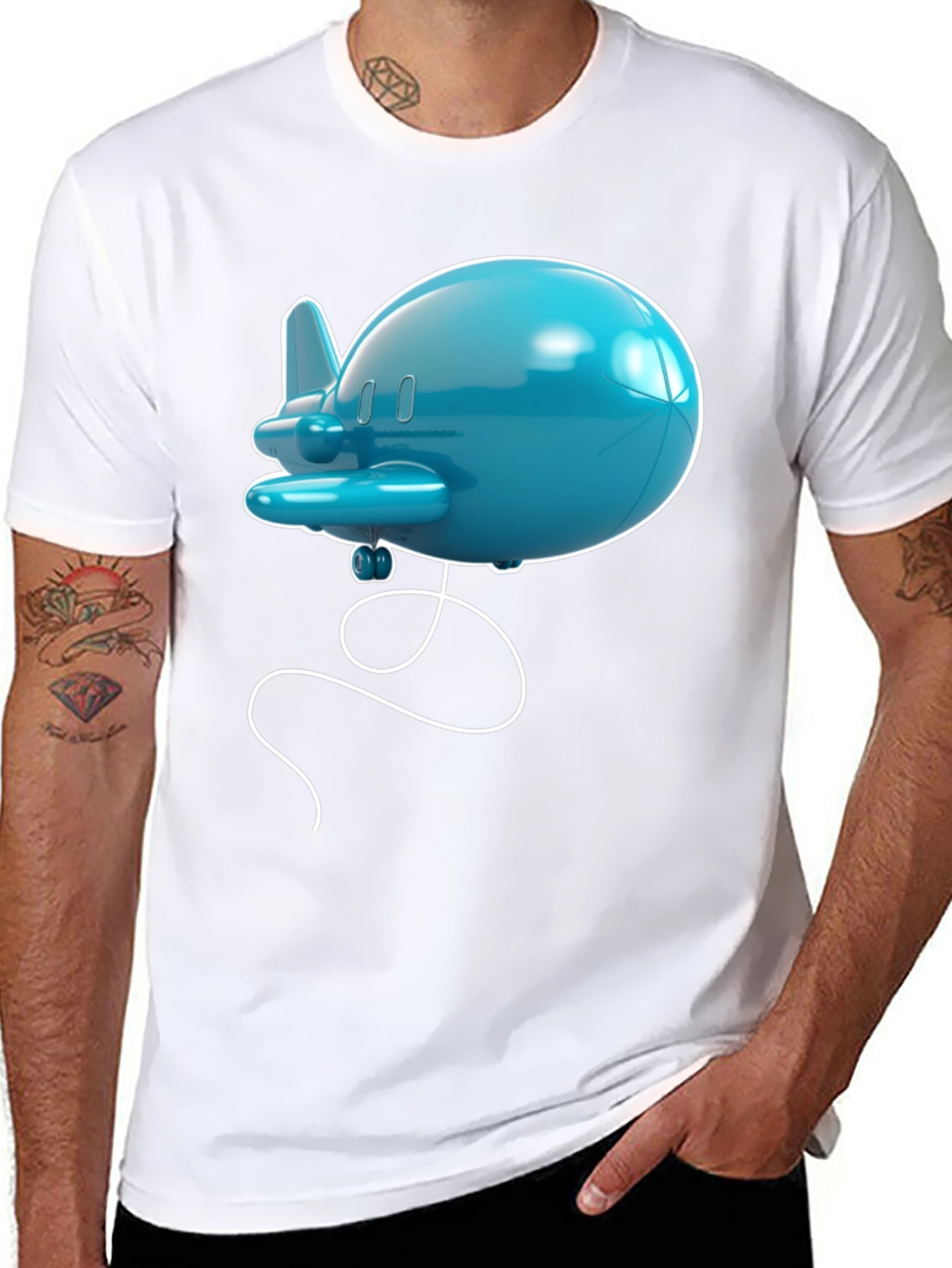 Cartoon Airplane Graphic Tee - Black T-Shirt