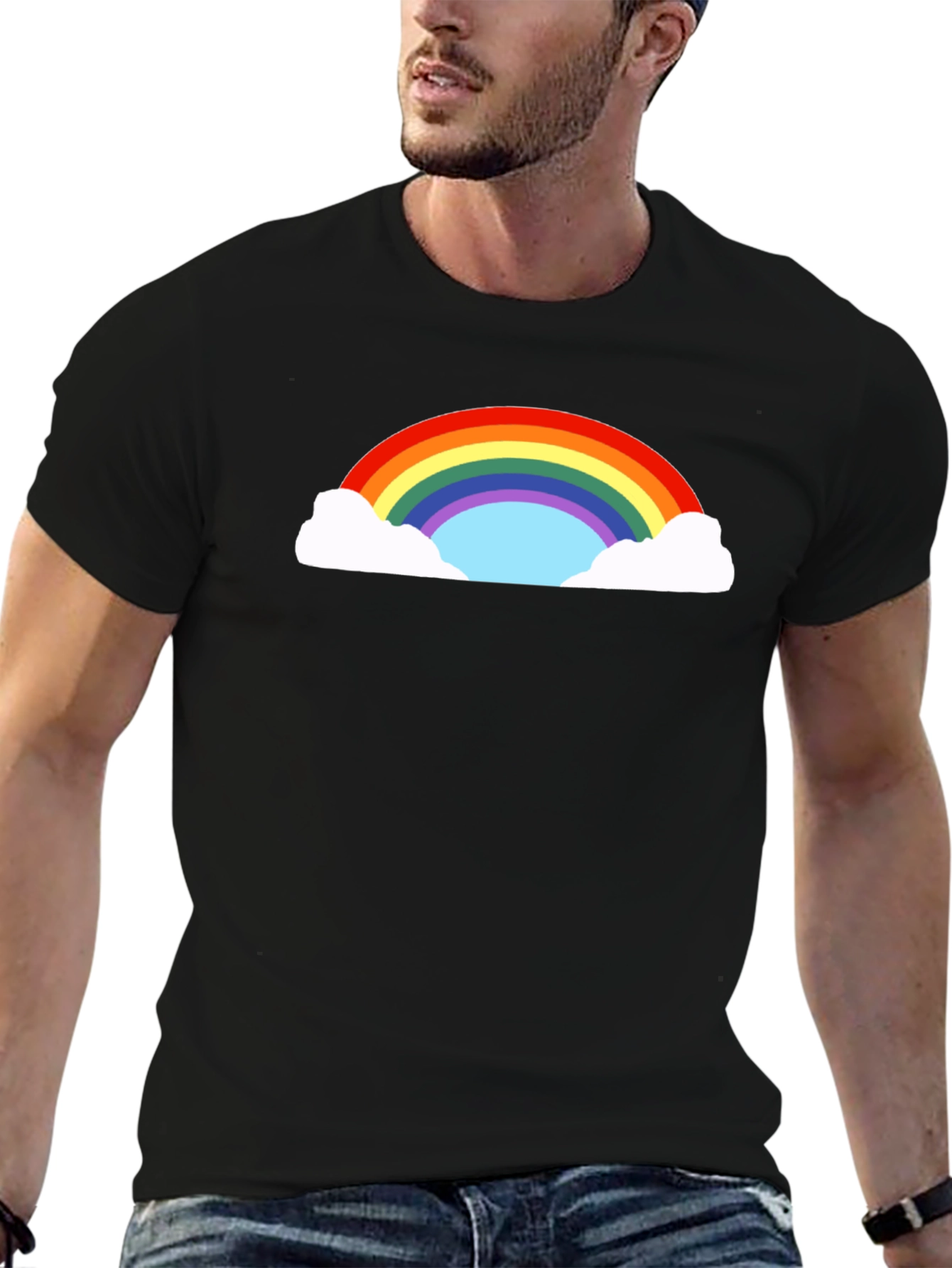 Rainbow Cloud Graphic Black T-Shirt