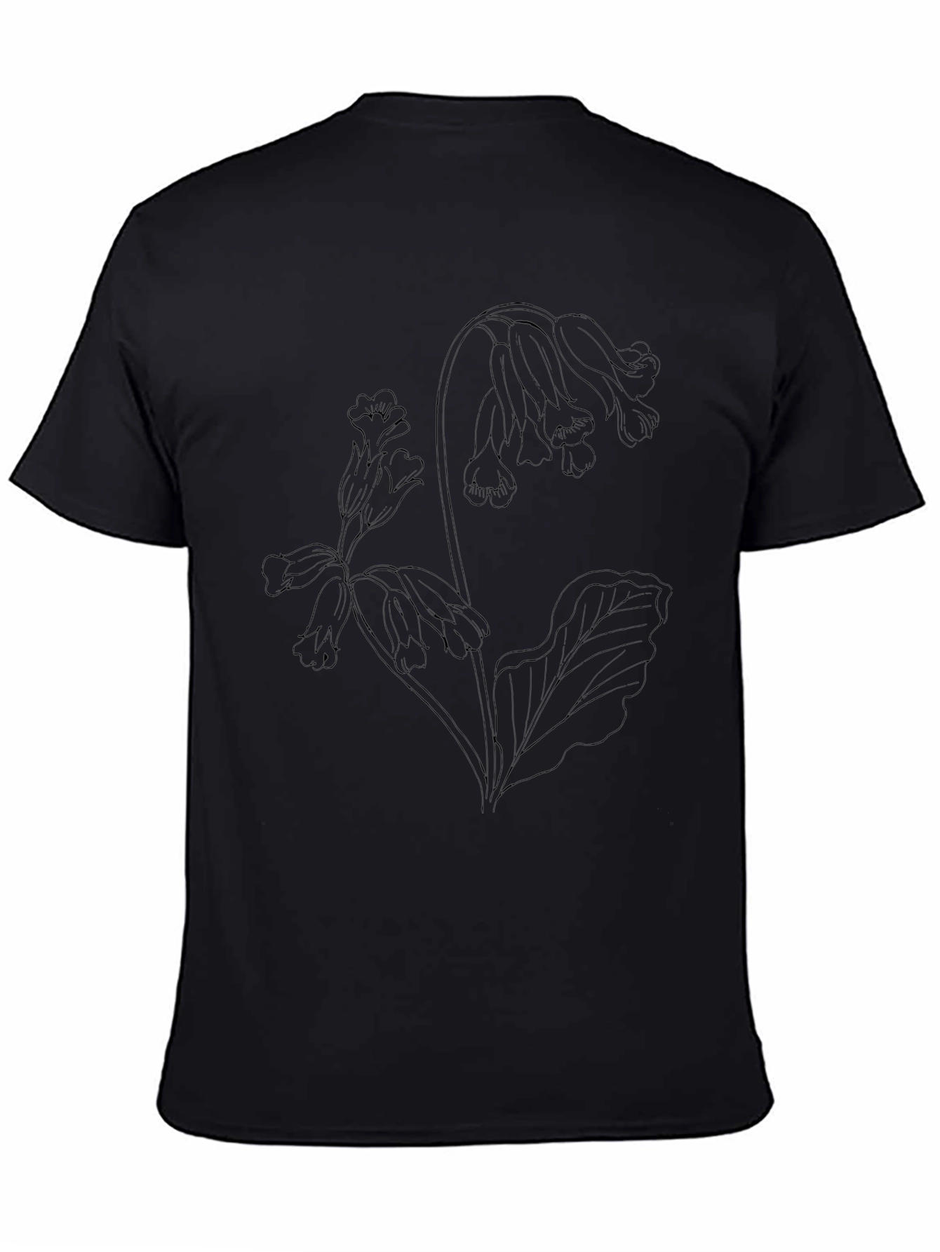Black Floral Line Art T-Shirt