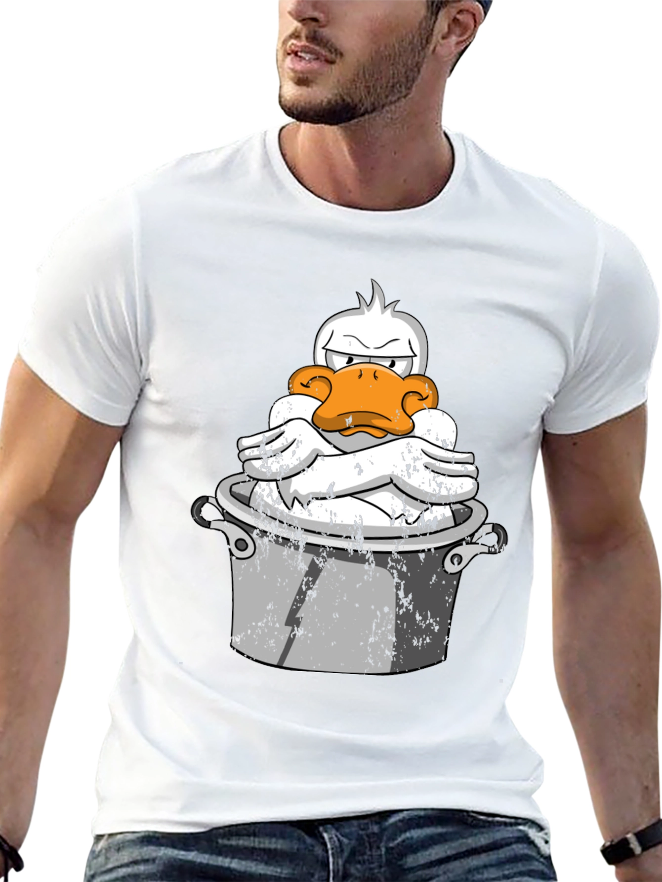 Funny Duck in Pot Graphic T-Shirt