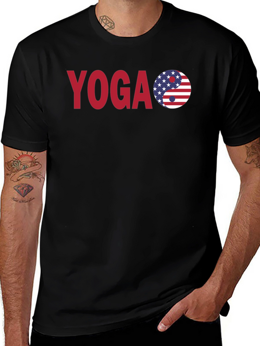 Yoga Yin Yang USA Flag Graphic Black T-Shirt