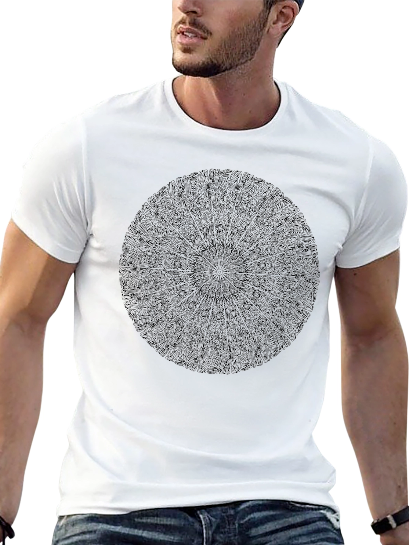Black Mandala Graphic Tee - Stylish Crew Neck