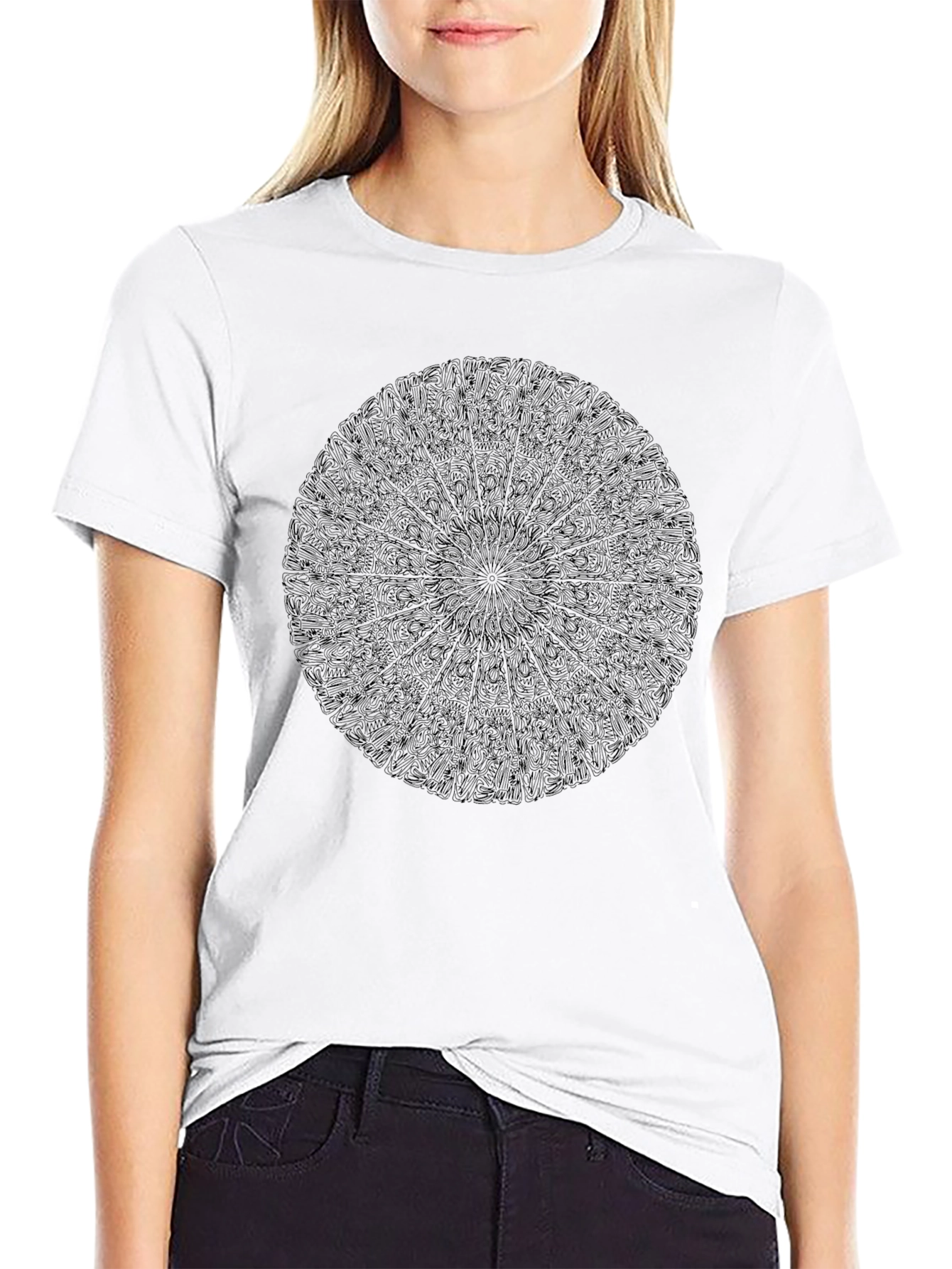 Black Mandala Graphic Tee - Stylish Crew Neck