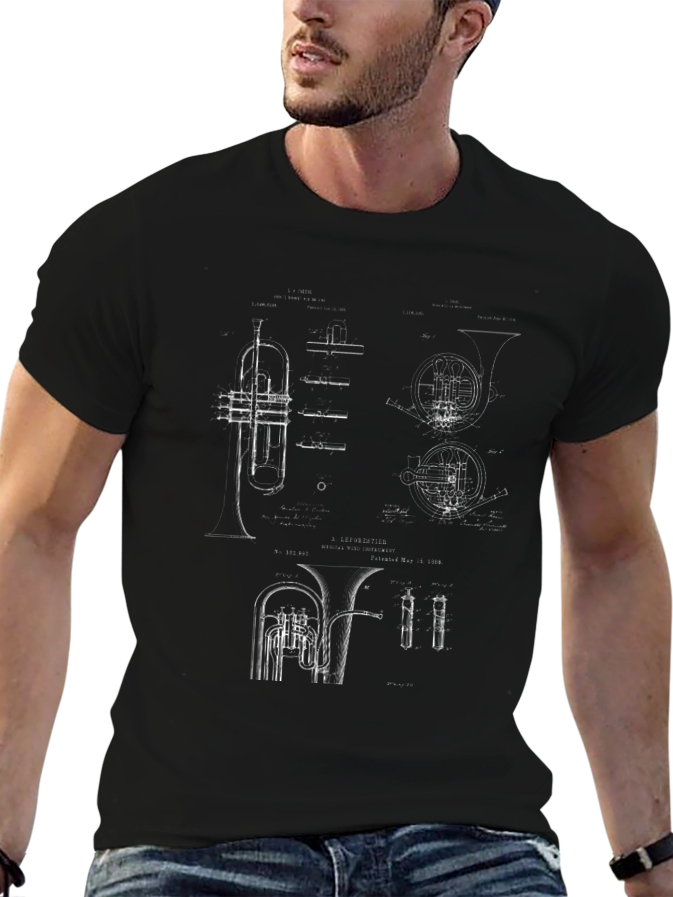 Musical Instrument Blueprint Graphic Tee