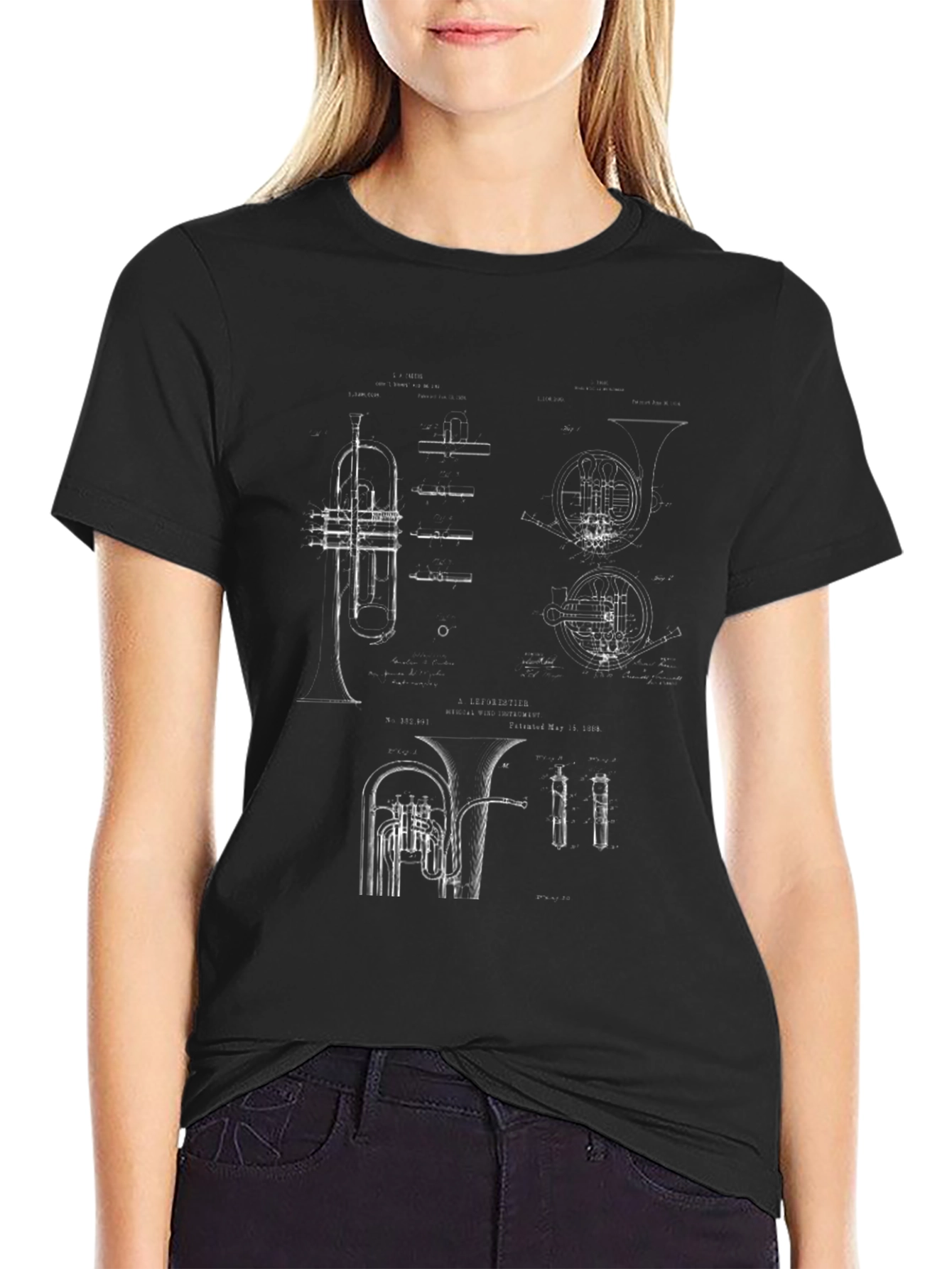 Musical Instrument Blueprint Graphic Tee