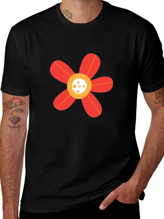 Black T-Shirt with Red Flower Graphic