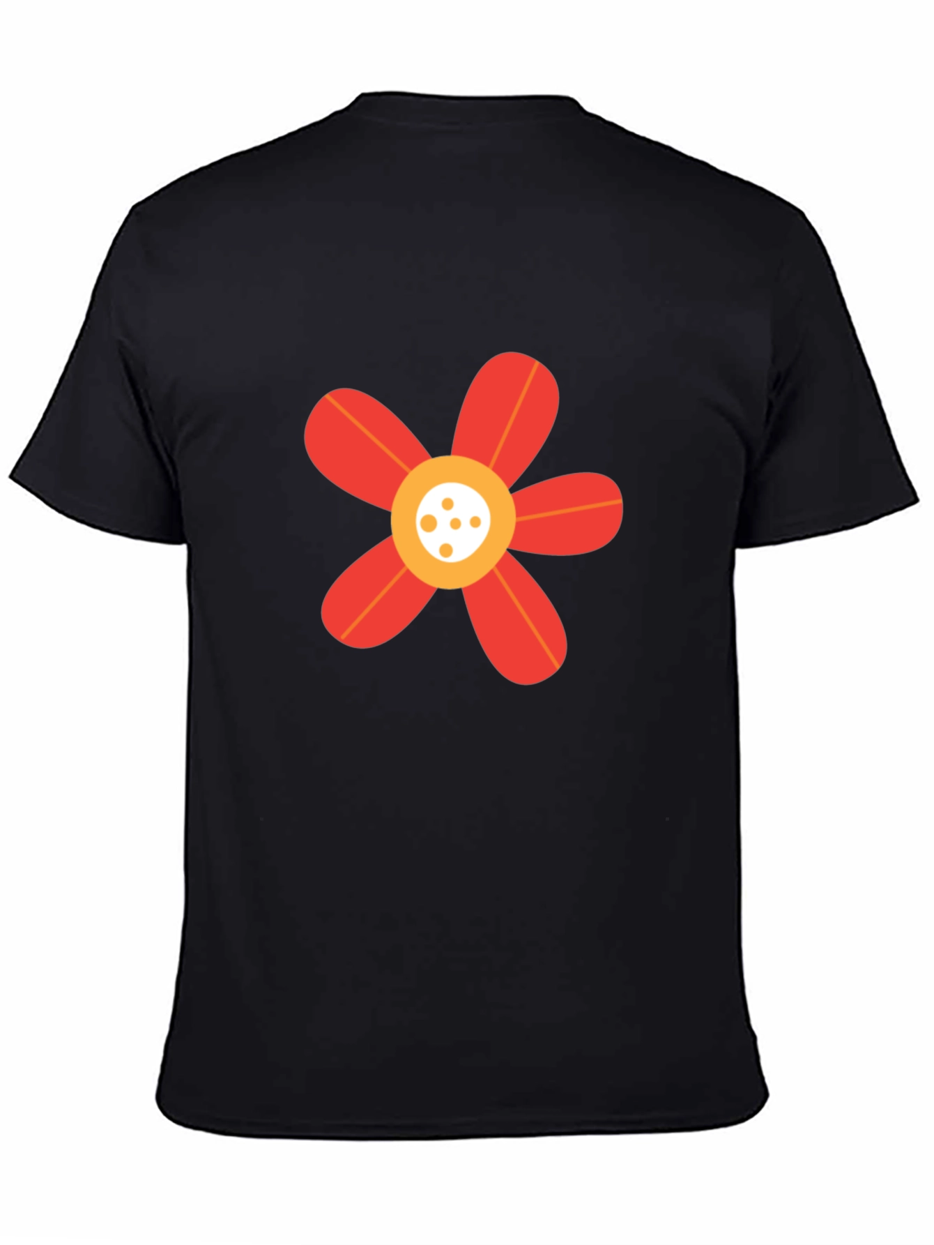 Black T-Shirt with Red Flower Graphic