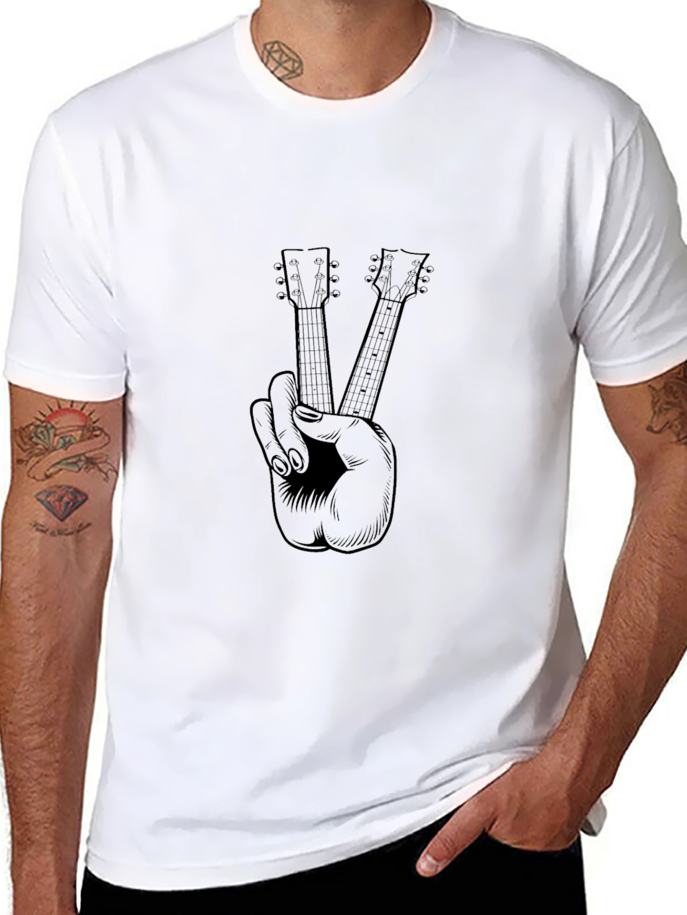 Guitar Peace Sign Graphic Tee - Black