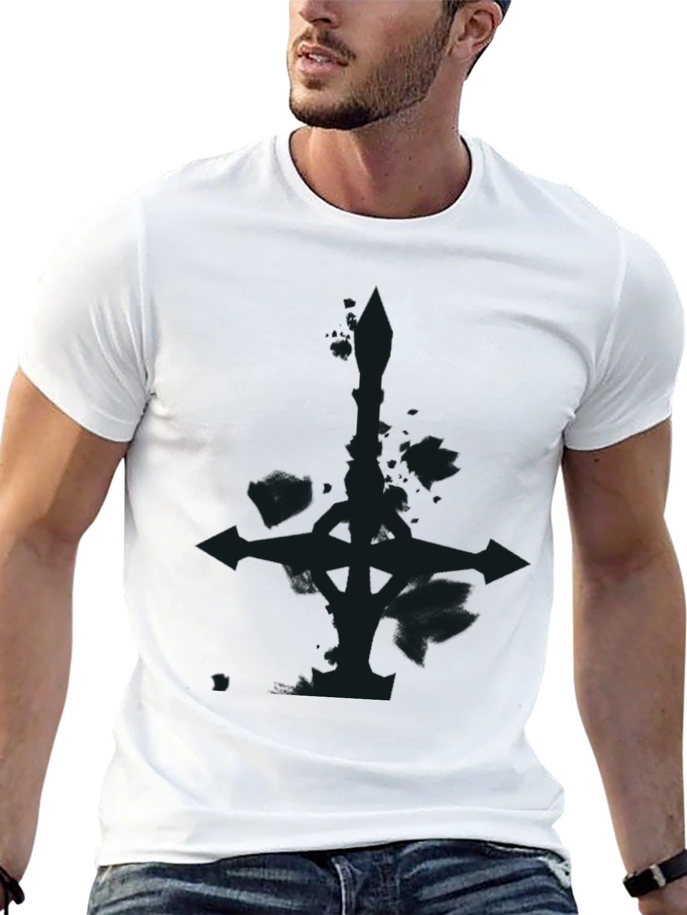 Mens Black Graphic Tee - Inverted Cross Design