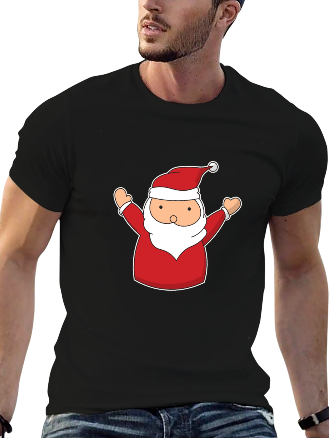 Festive Santa Claus Graphic Tee - Black