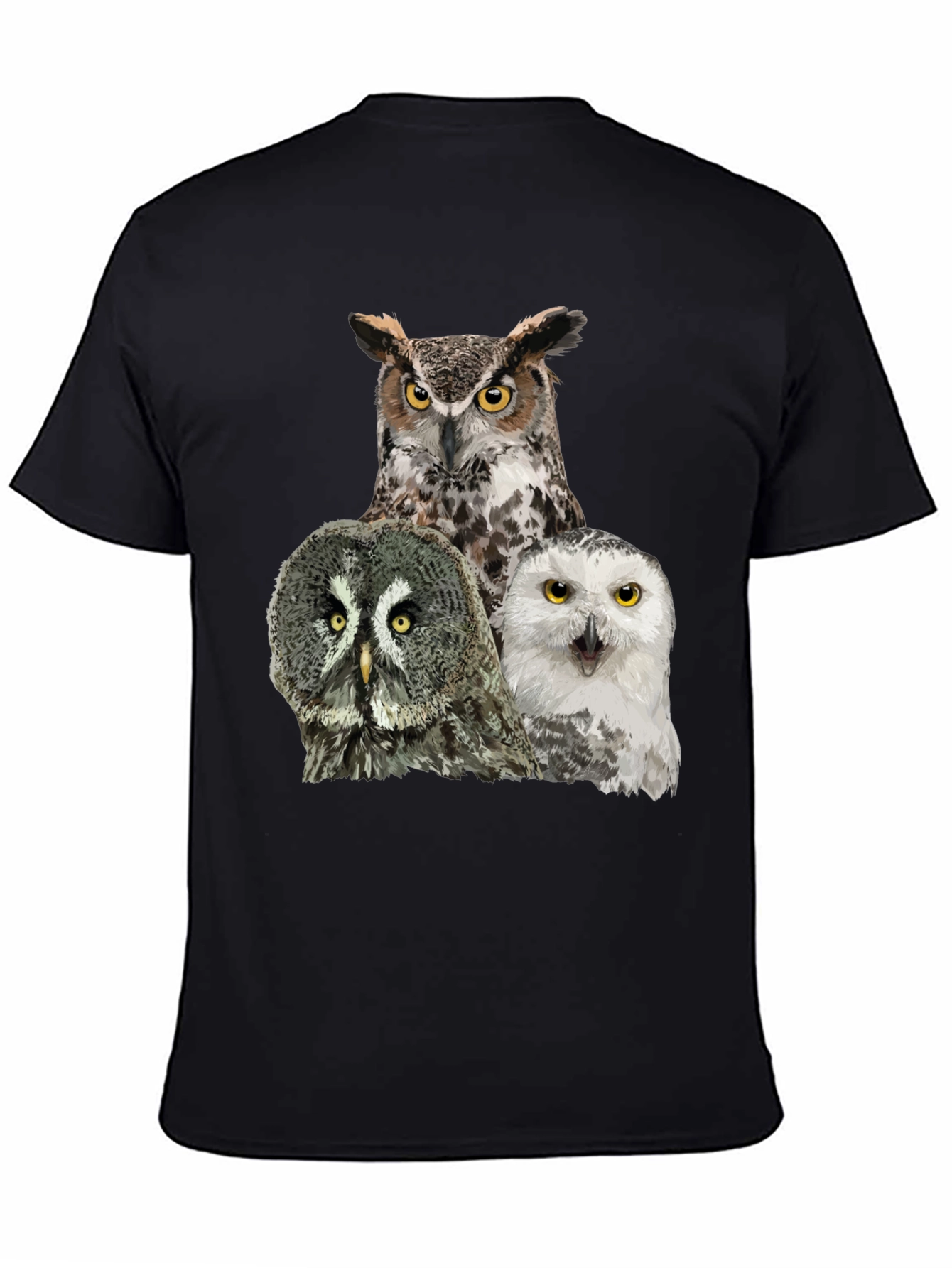 Owl Trio Graphic Tee - Black Cotton T-Shirt