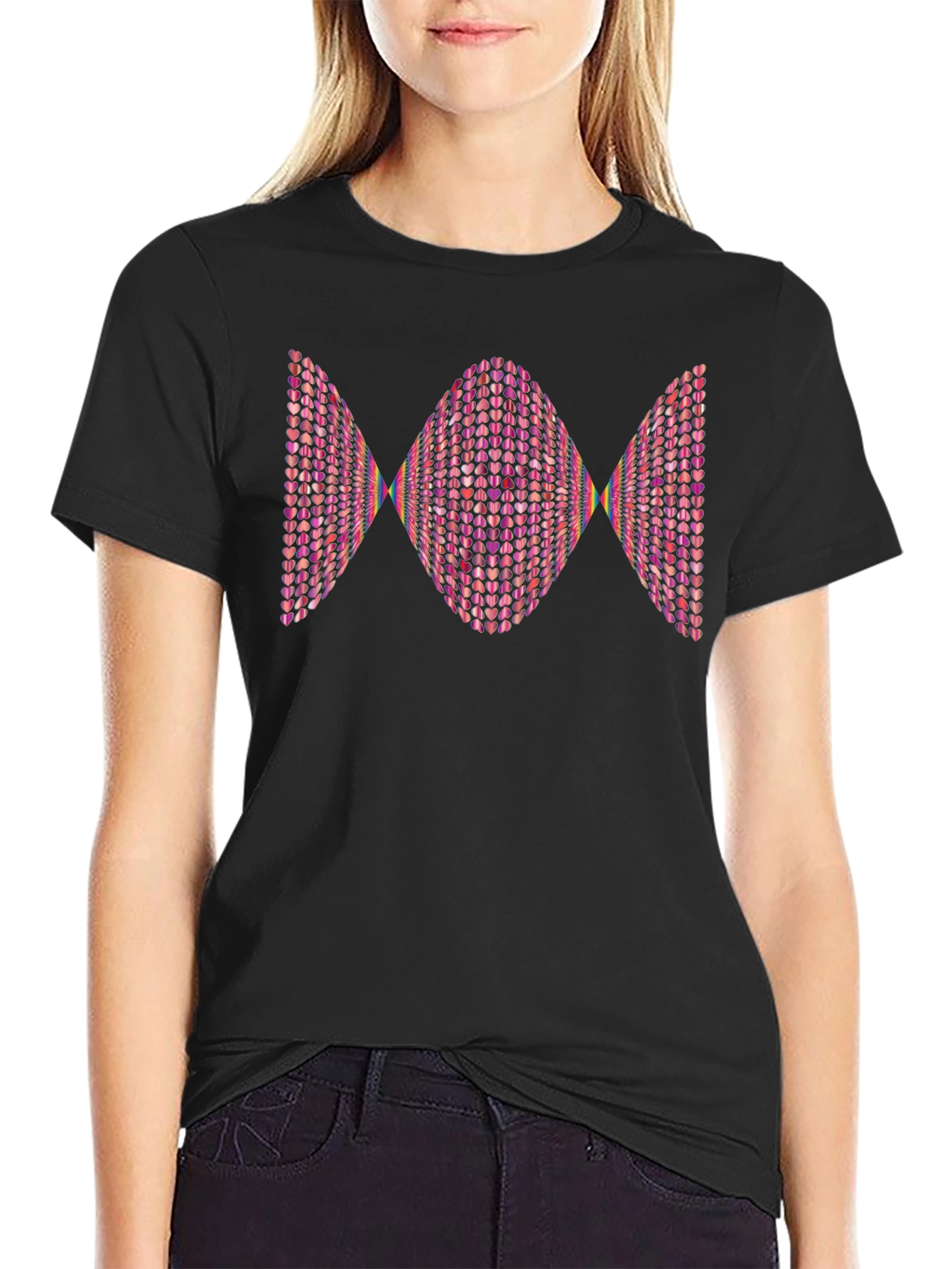 Heart Pattern Graphic Tee - Modern Design