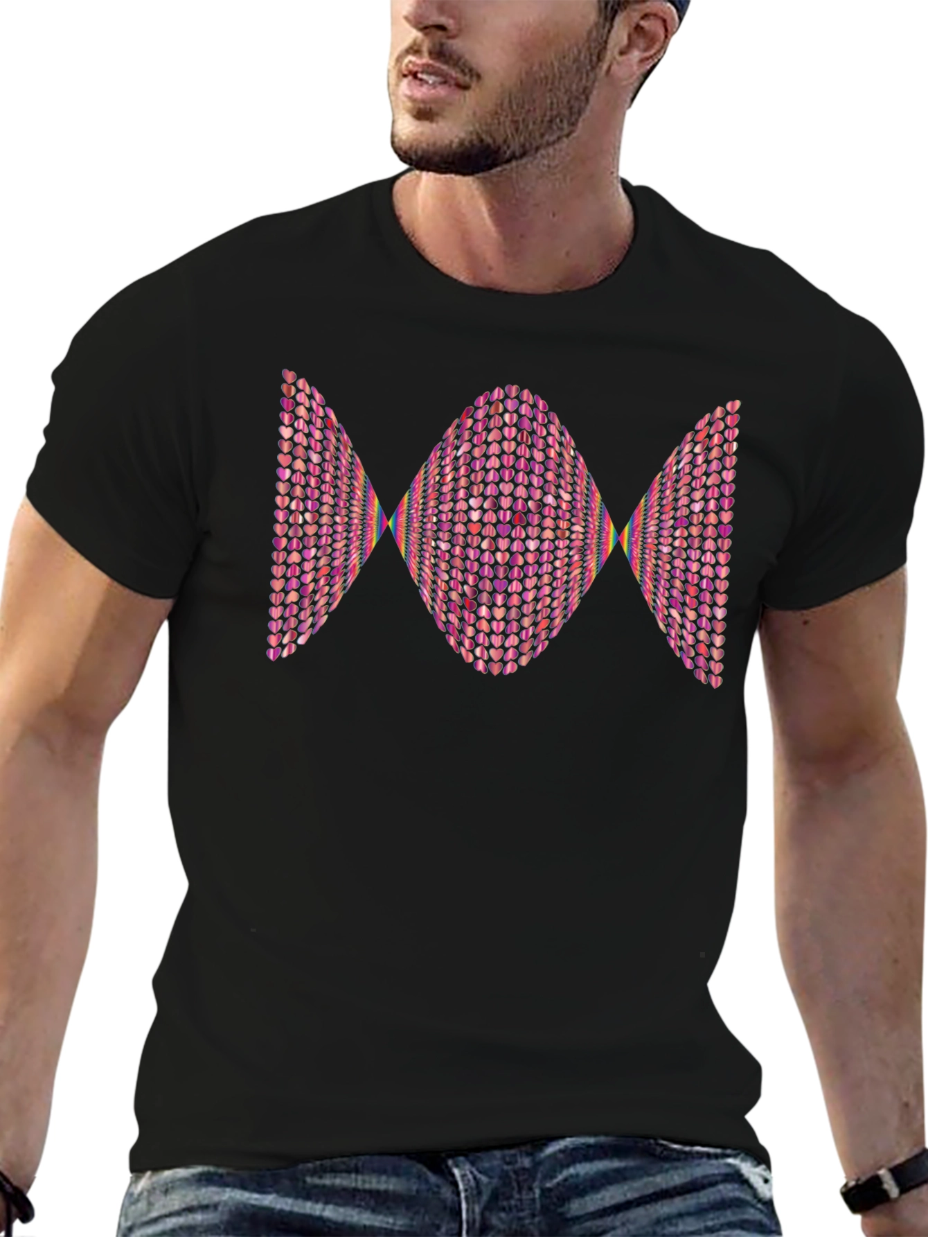 Heart Pattern Graphic Tee - Modern Design