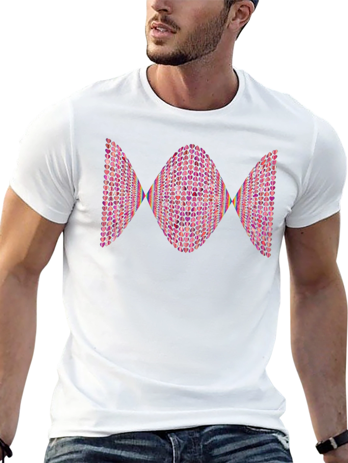 Heart Pattern Graphic Tee - Modern Design
