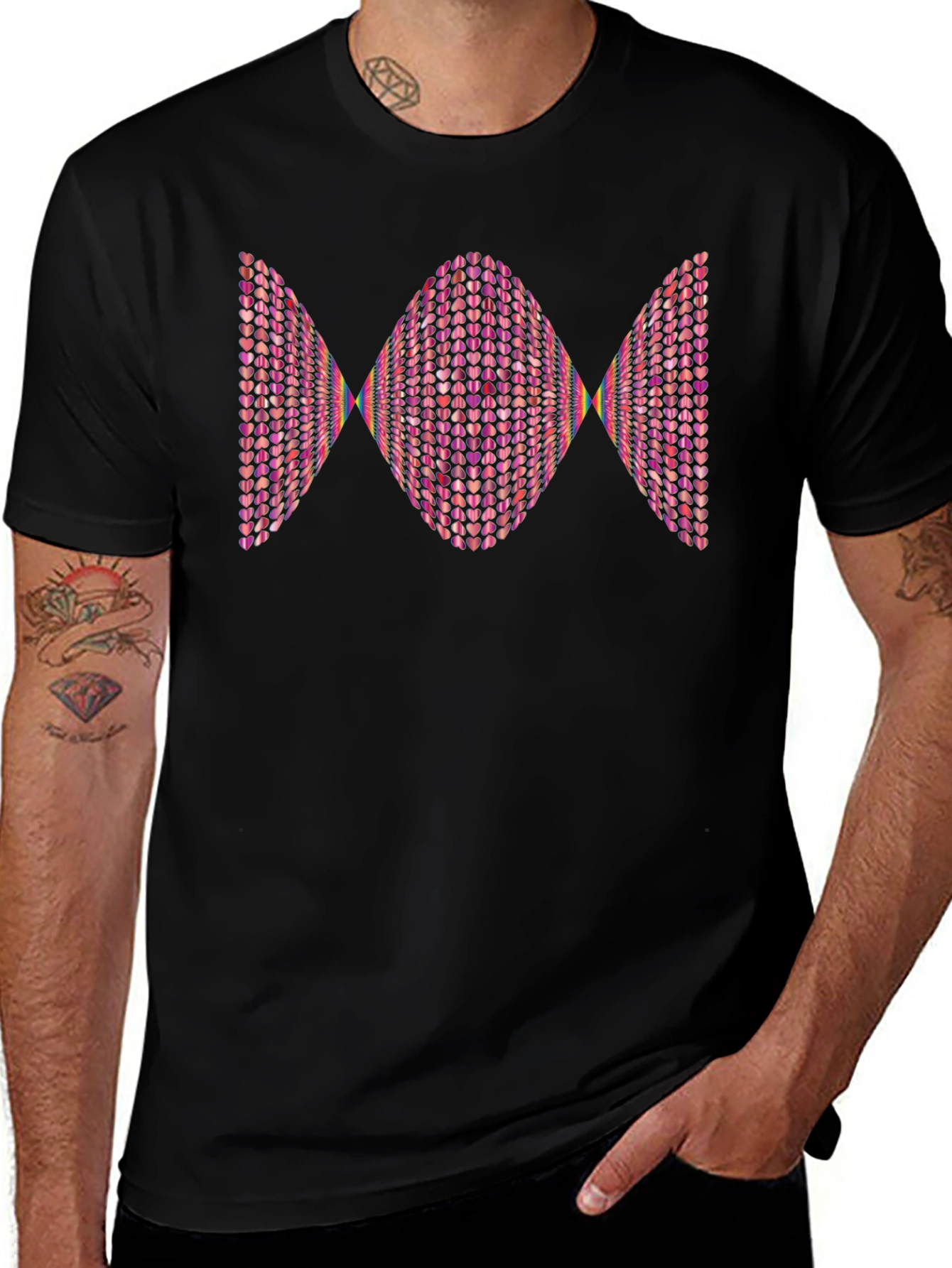 Heart Pattern Graphic Tee - Modern Design