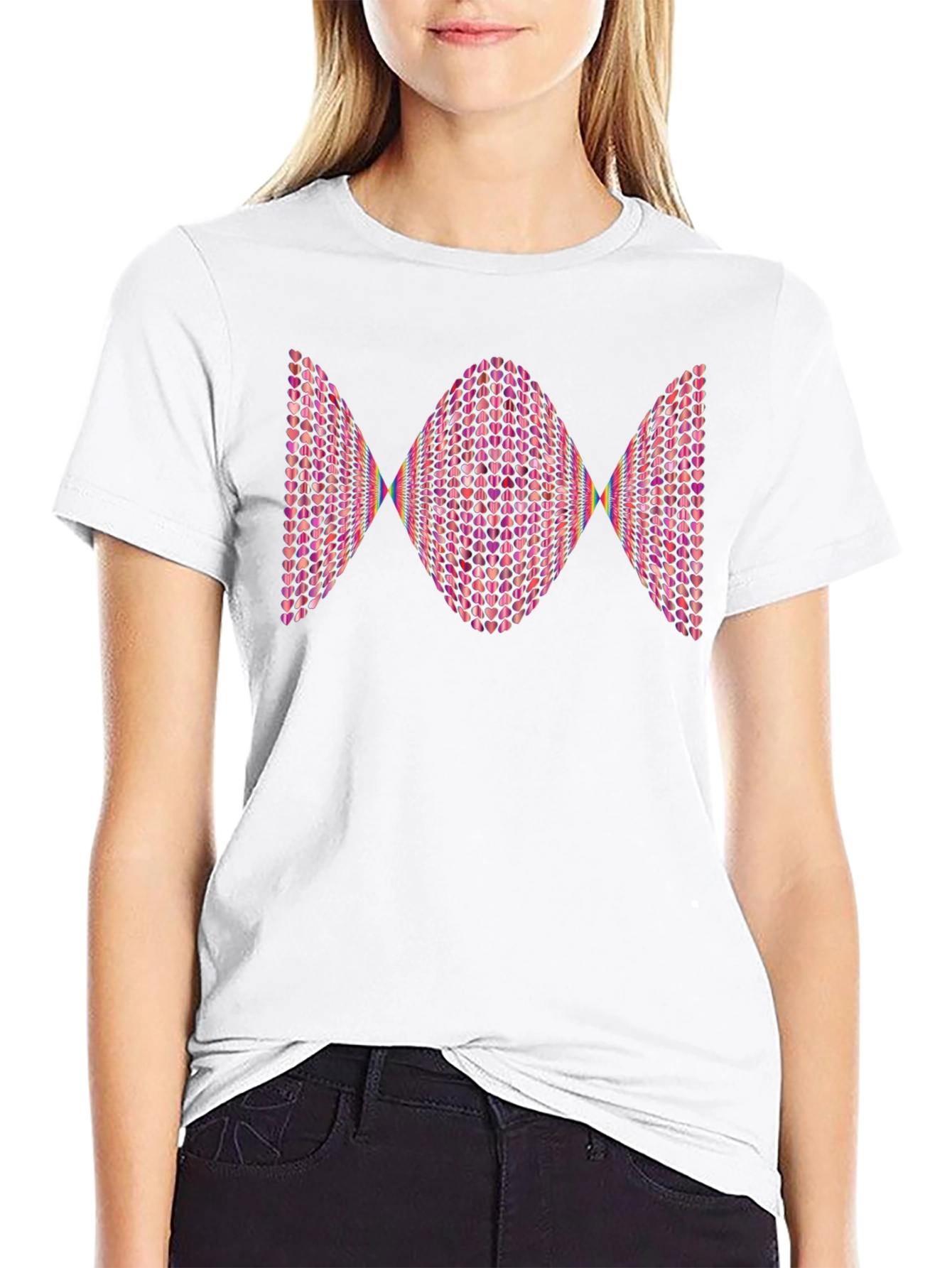 Heart Pattern Graphic Tee - Modern Design