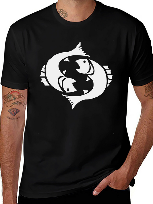 Pisces Zodiac Graphic T-Shirt - Black Cotton Tee