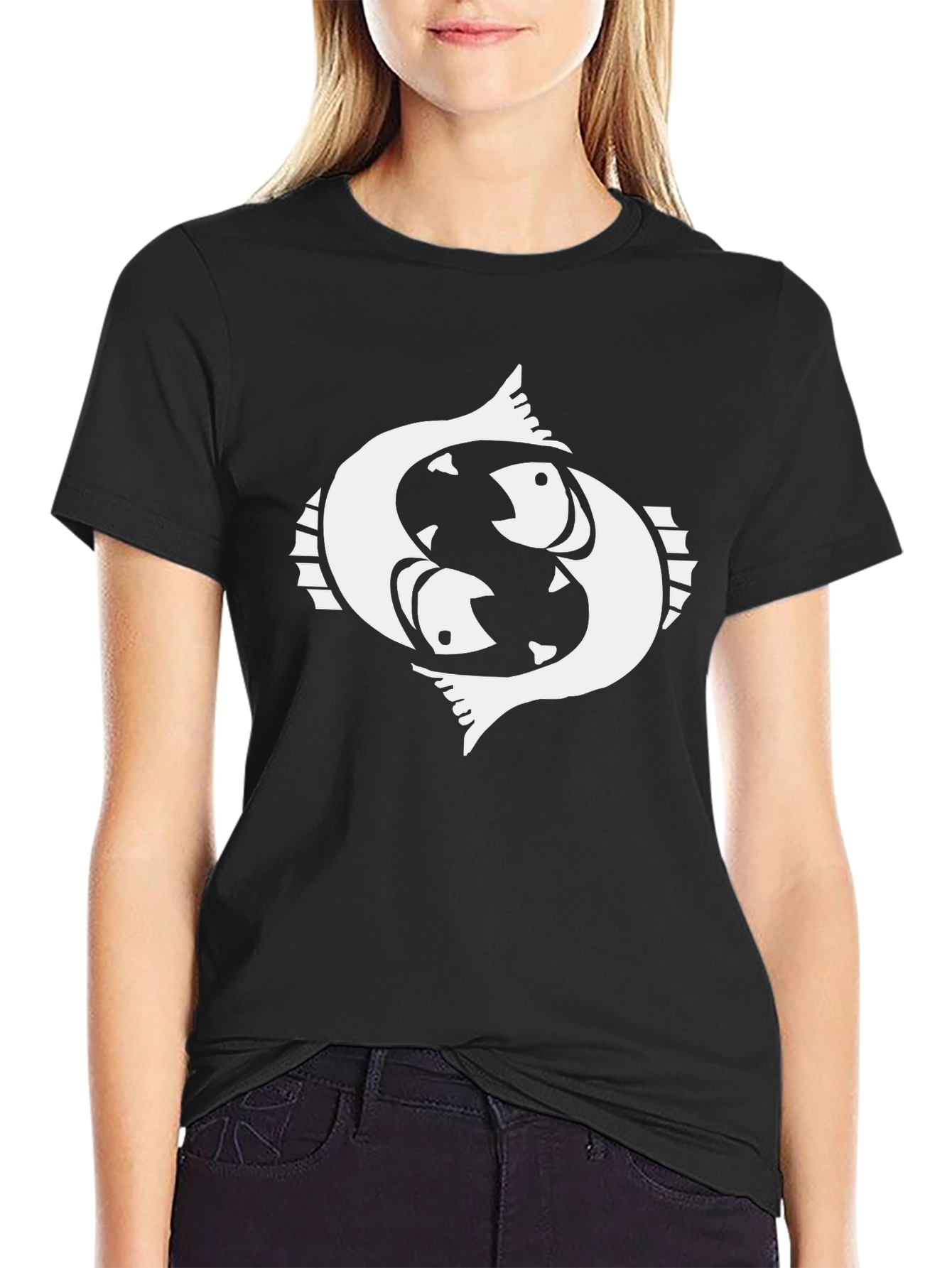 Pisces Zodiac Graphic T-Shirt - Black Cotton Tee