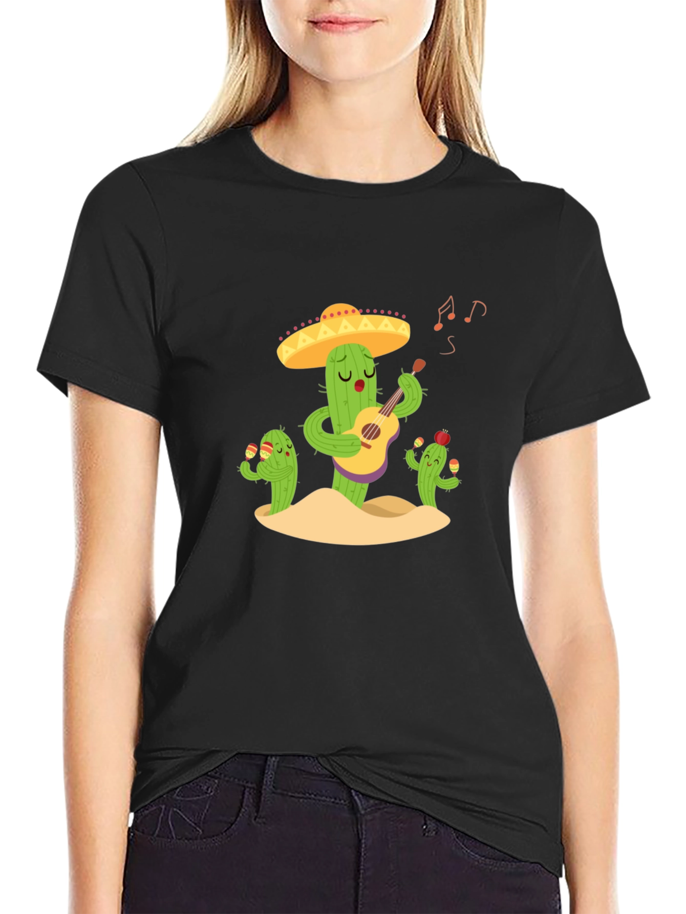 Cactus Band Graphic Tee - Black Cotton T-Shirt