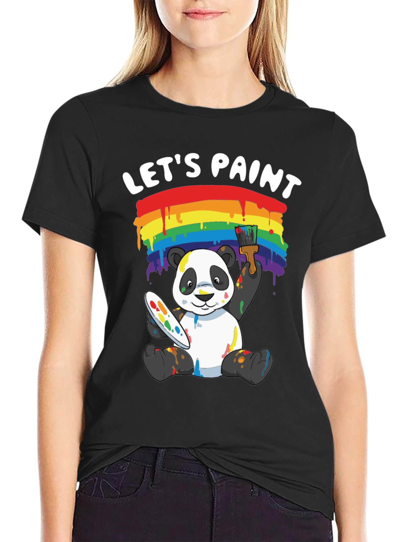Lets Paint Panda T-Shirt - Rainbow Art Tee