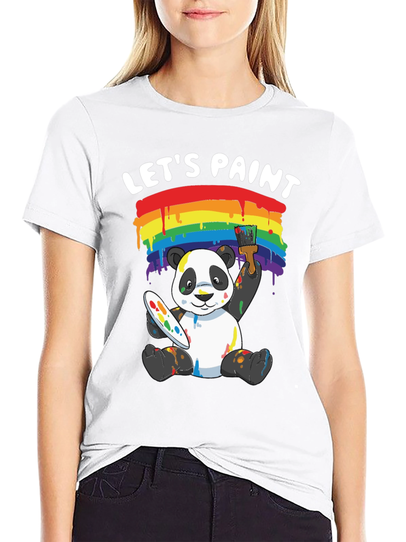 Lets Paint Panda T-Shirt - Rainbow Art Tee