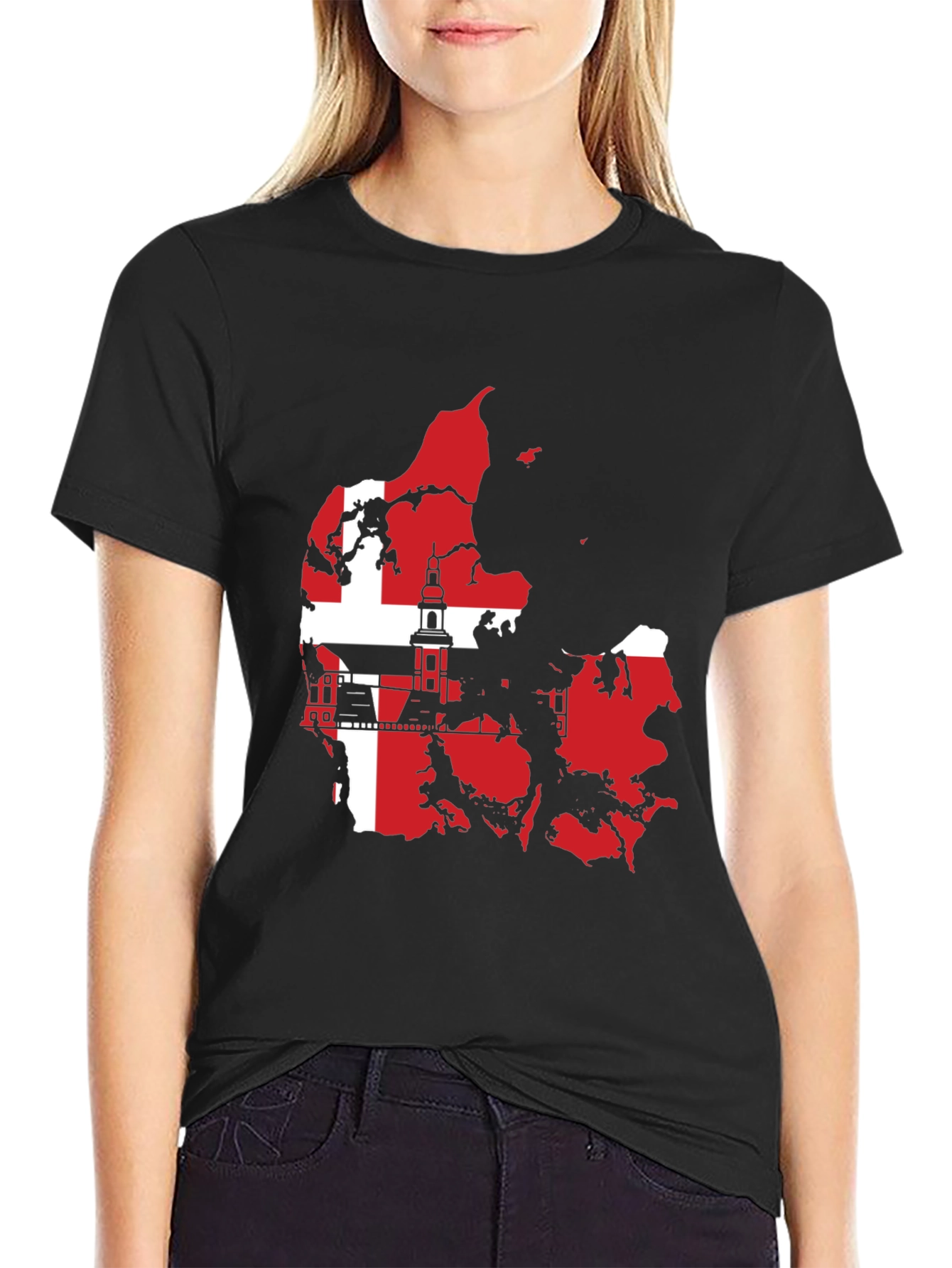Denmark Flag Map T-Shirt - Black Graphic Tee