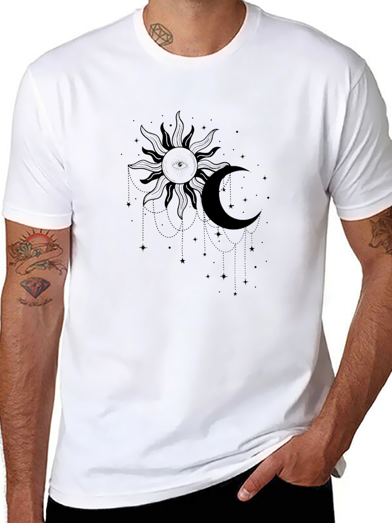 Celestial Sun and Moon Graphic Tee - Black
